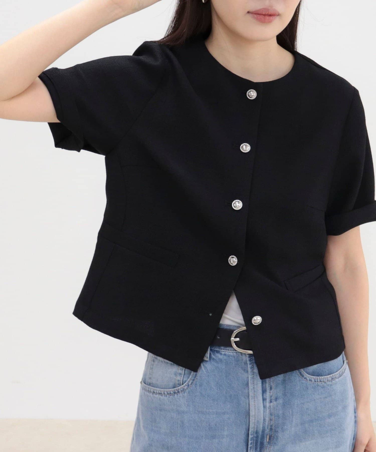 FREDY & GLOSTER(フレディ アンド グロスター) 【@sora_522m企画】ノーカラーハーフスリーブジャケット