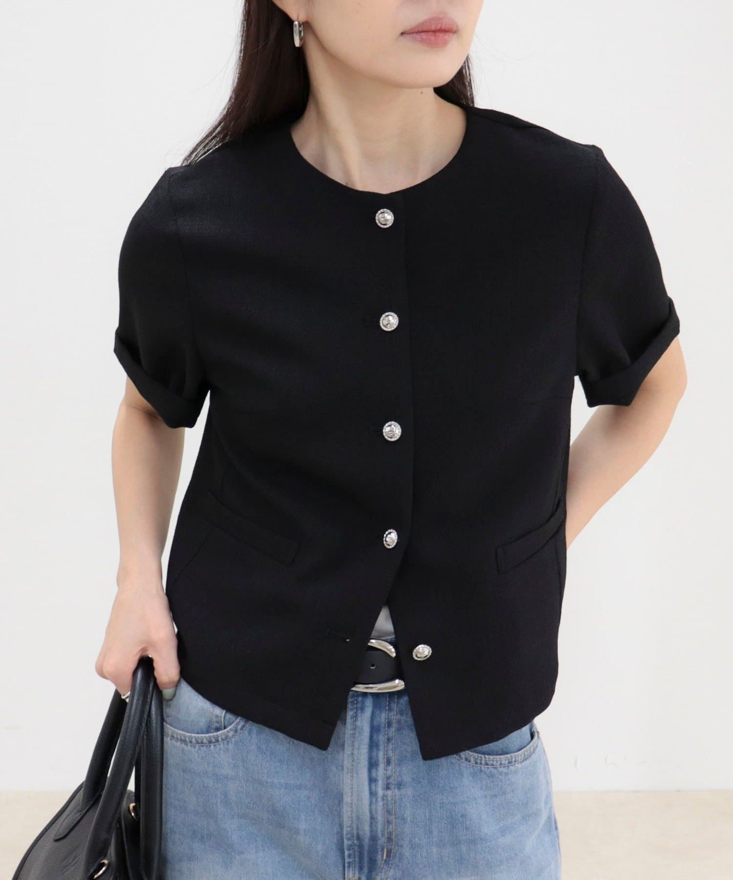 FREDY & GLOSTER(フレディ アンド グロスター) 【@sora_522m企画】ノーカラーハーフスリーブジャケット