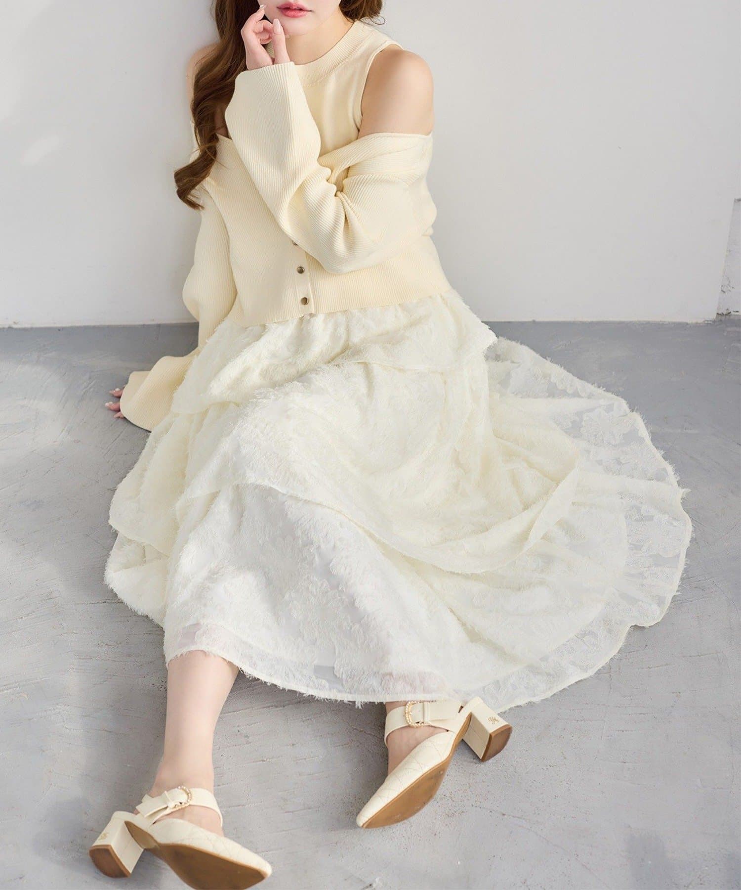 NICE CLAUP / OLIVE des OLIVE OUTLET(ナイスクラップ  / オリーブ デ オリーブ アウトレット) 【one after another】カーデセットドッキングティアードワンピ