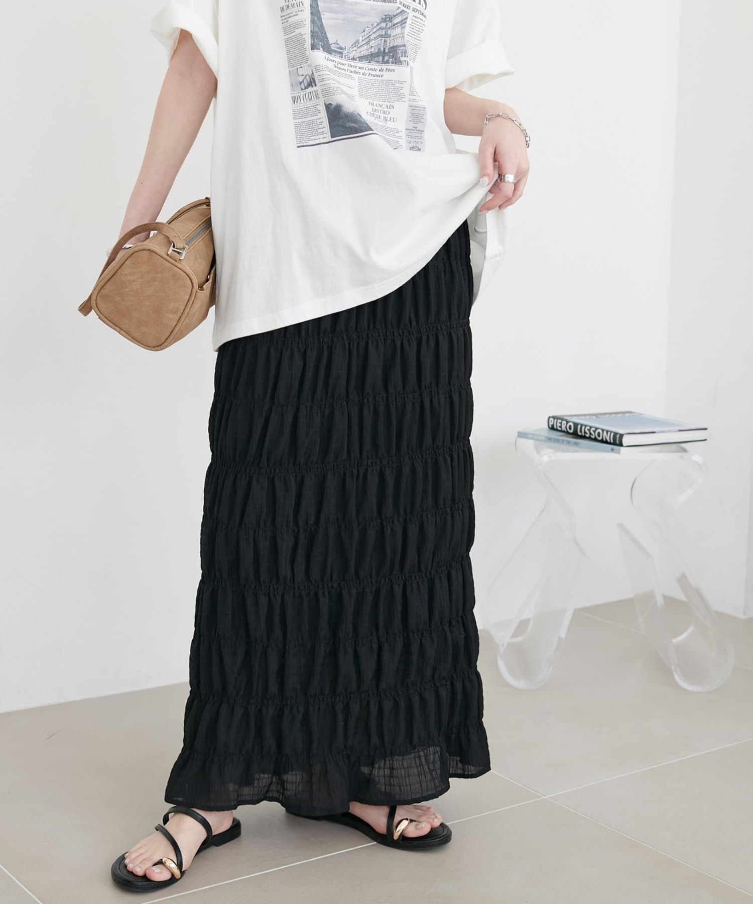 DISCOAT(ディスコート) シャーリングナロースカート