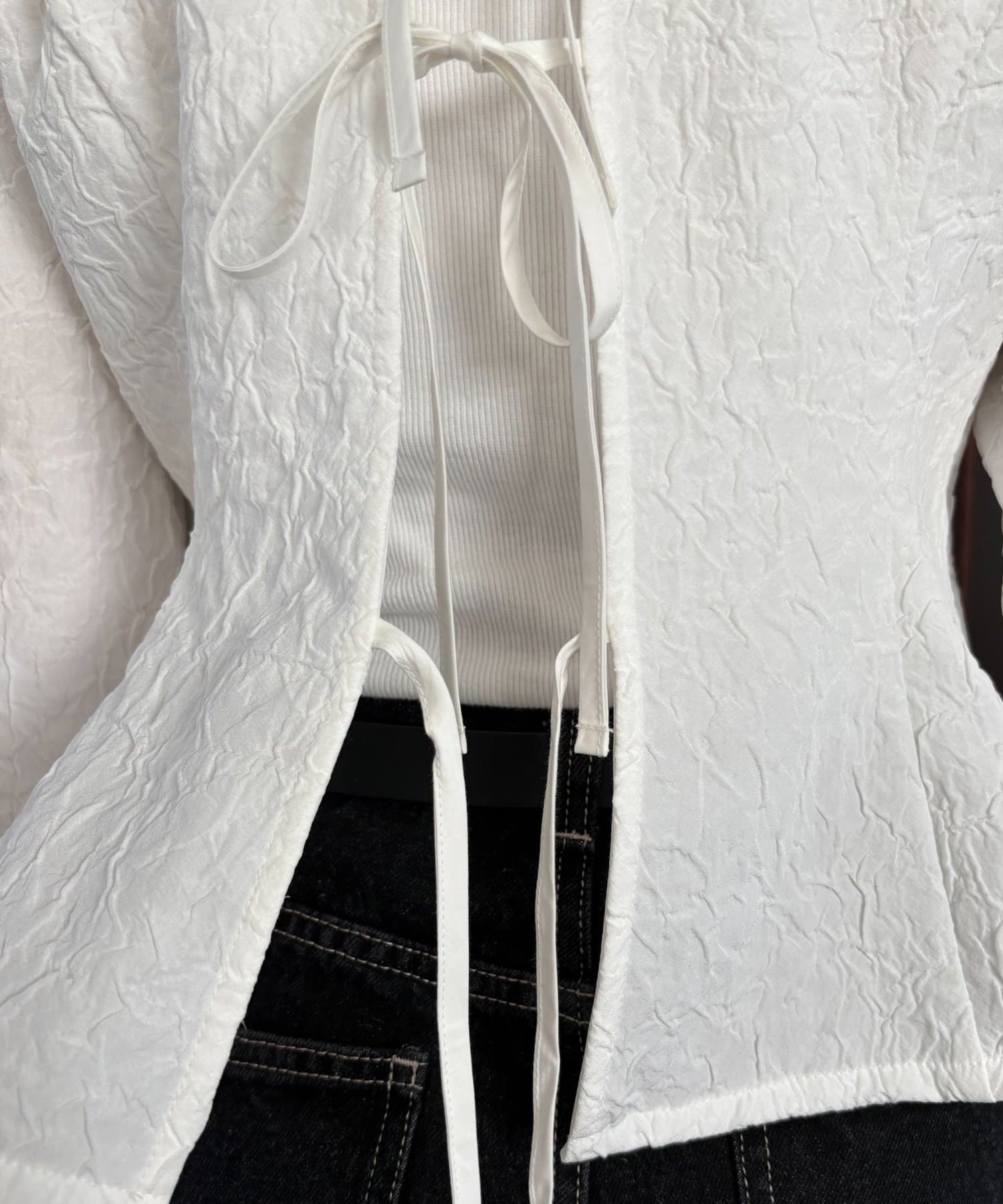 CAPRICIEUX LE'MAGE(カプリシュレマージュ) ジャガードバックリボンペプラムブラウス