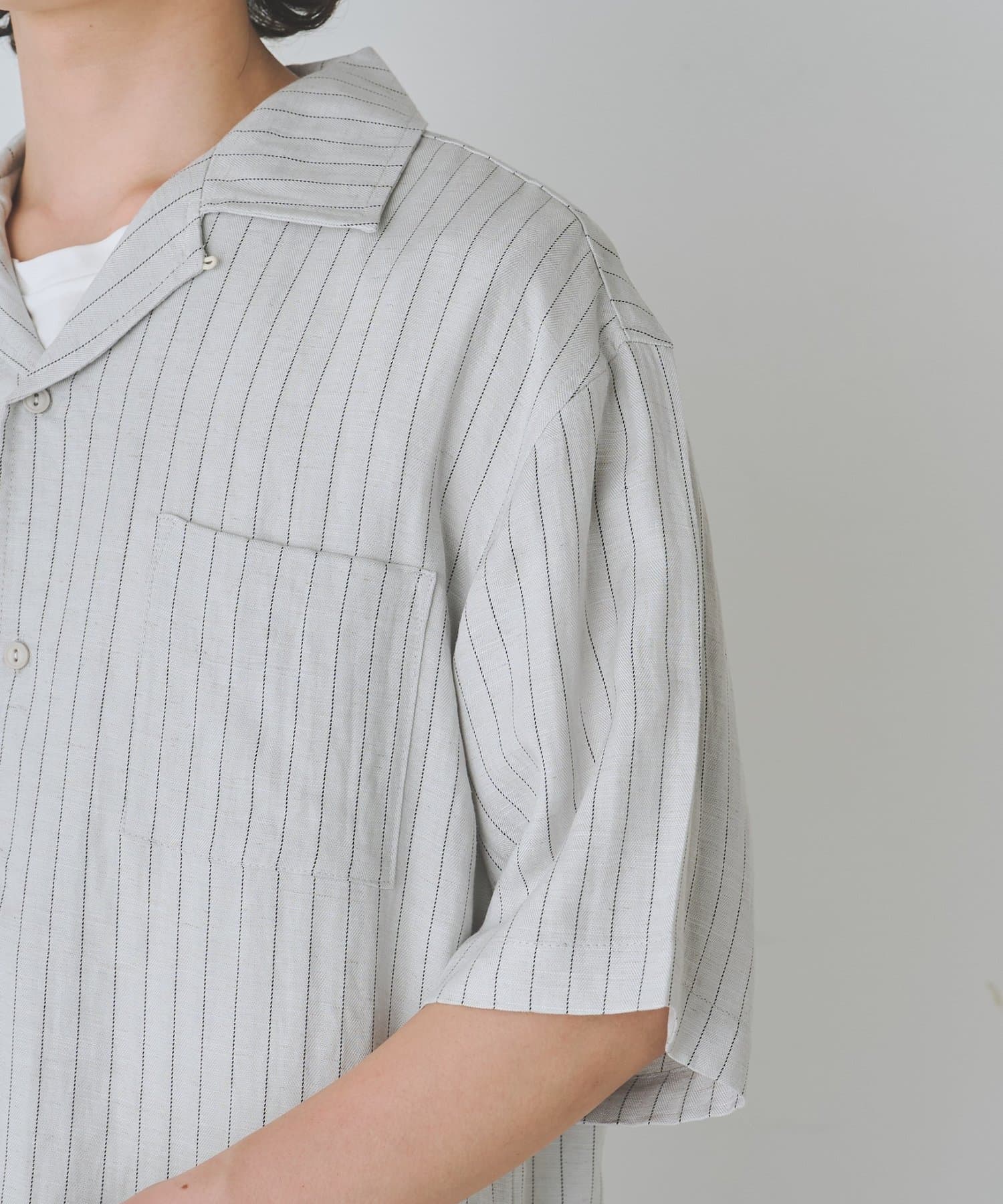 COLONY 2139(コロニー トゥーワンスリーナイン) 麻混ストライプオープンカラーシャツ