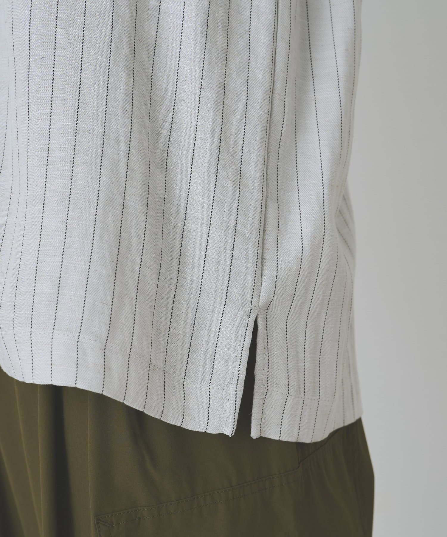 COLONY 2139(コロニー トゥーワンスリーナイン) 麻混ストライプオープンカラーシャツ