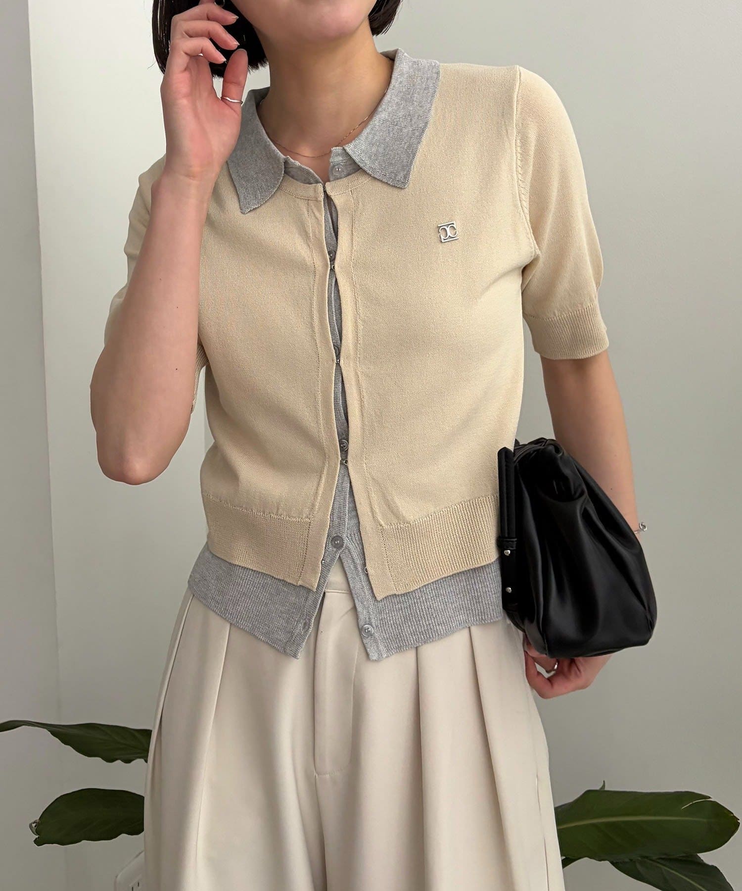 CAPRICIEUX LE'MAGE(カプリシュレマージュ) 半袖レイヤードポロニットカーディガン