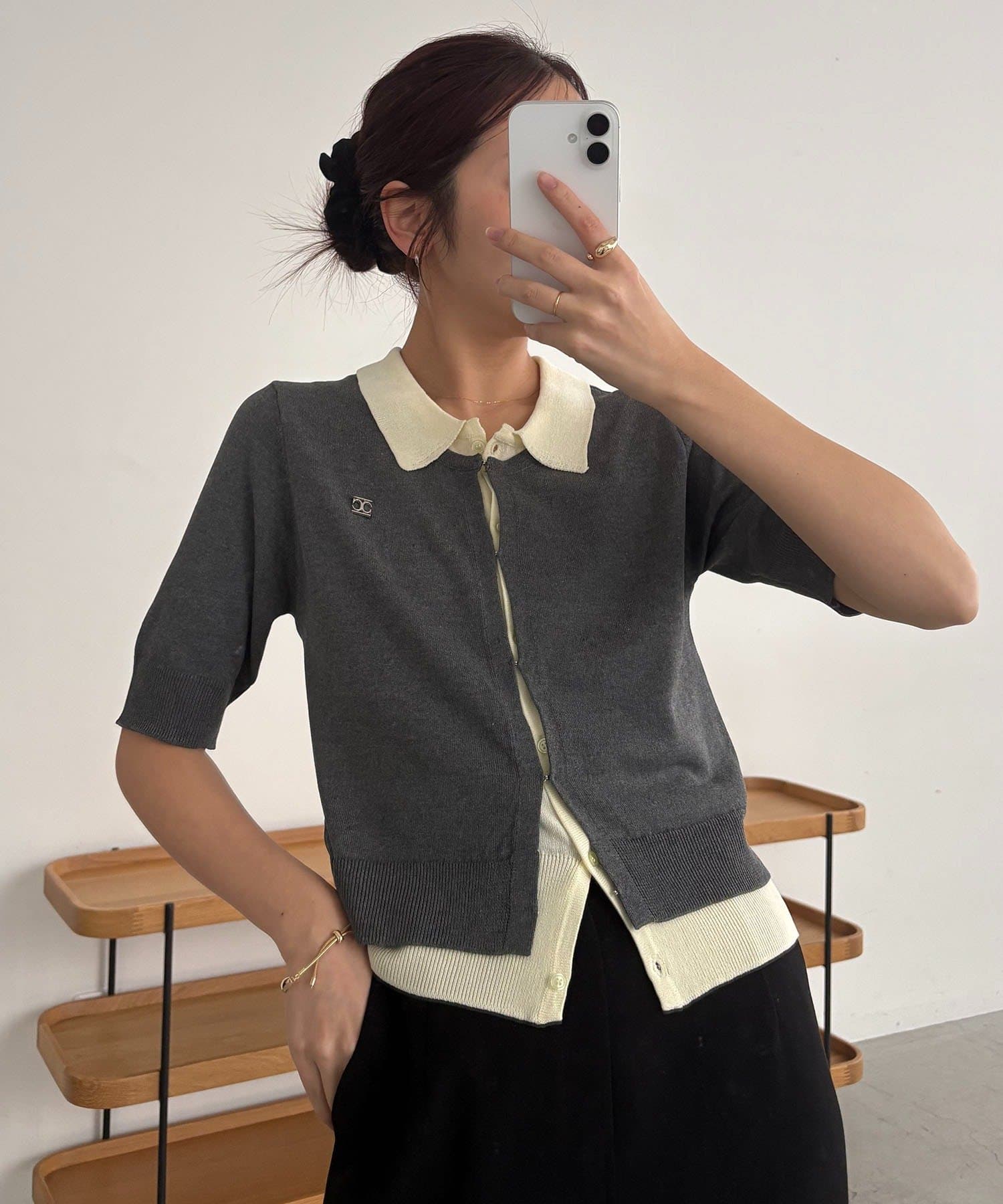 CAPRICIEUX LE'MAGE(カプリシュレマージュ) 半袖レイヤードポロニットカーディガン