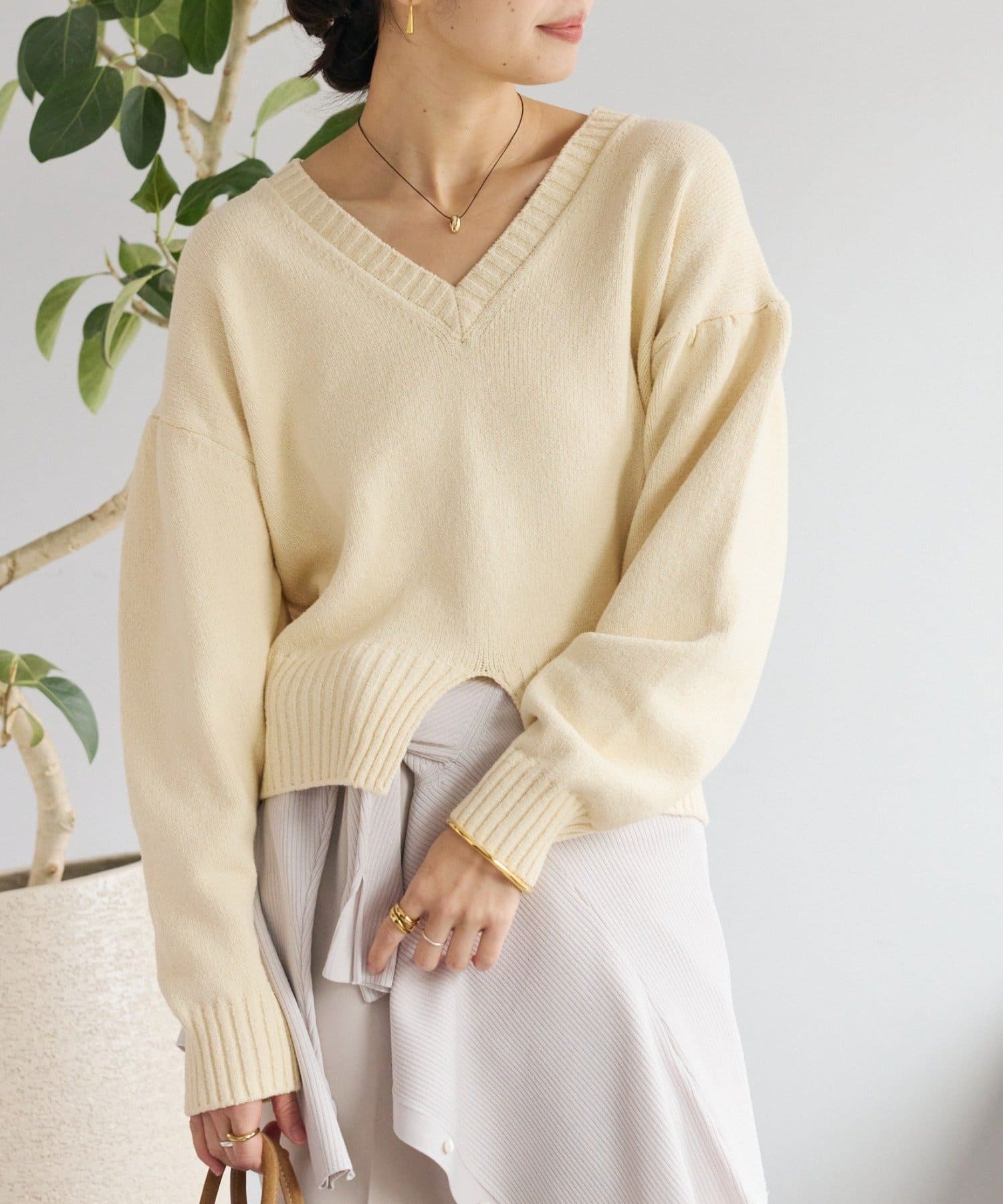 OUTLET(アウトレット) 【RIVE DROITE】ギャザースリーブオーバーニット