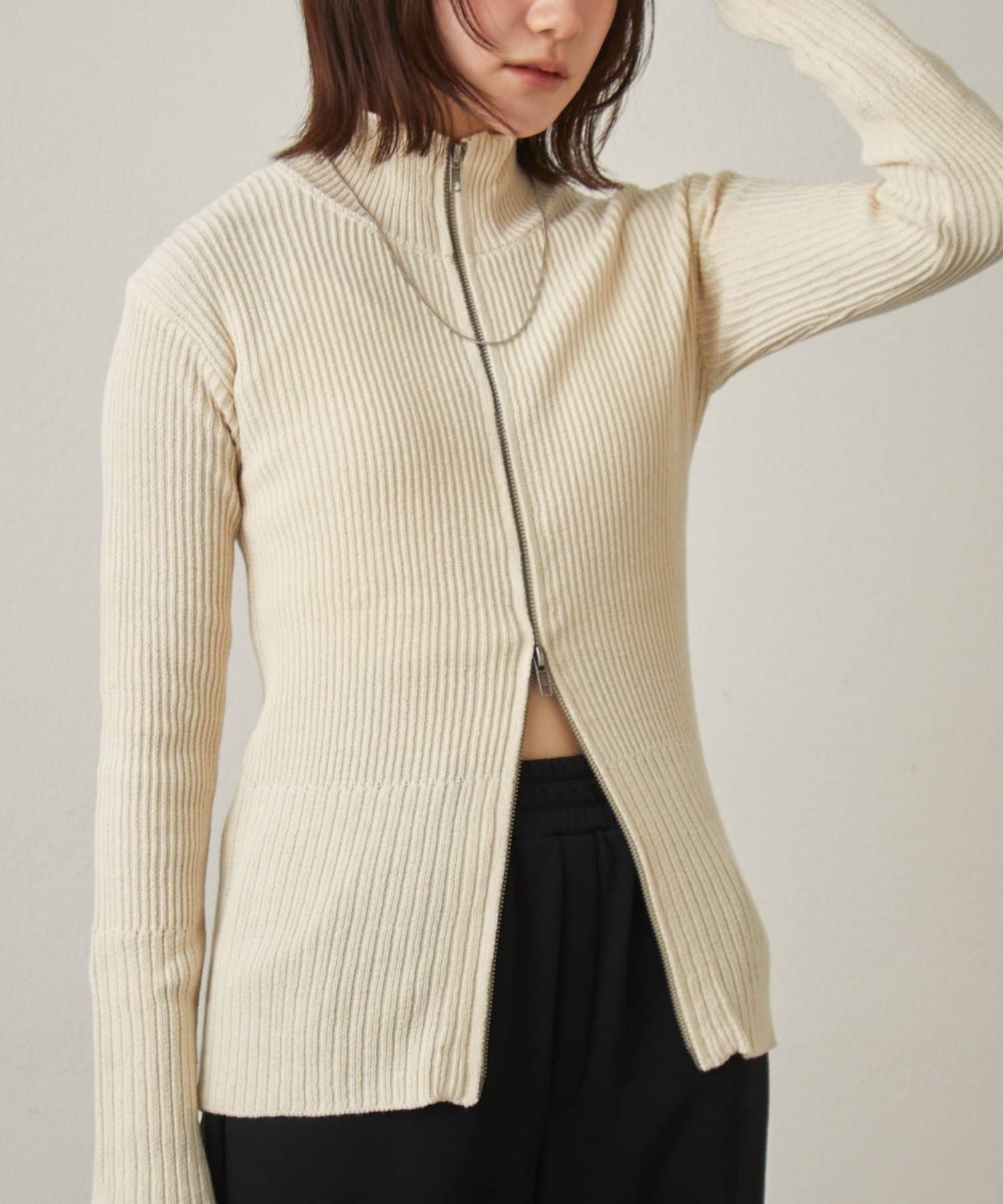 OUTLET(アウトレット) 【mline】ダブルZIPリブカーディガン