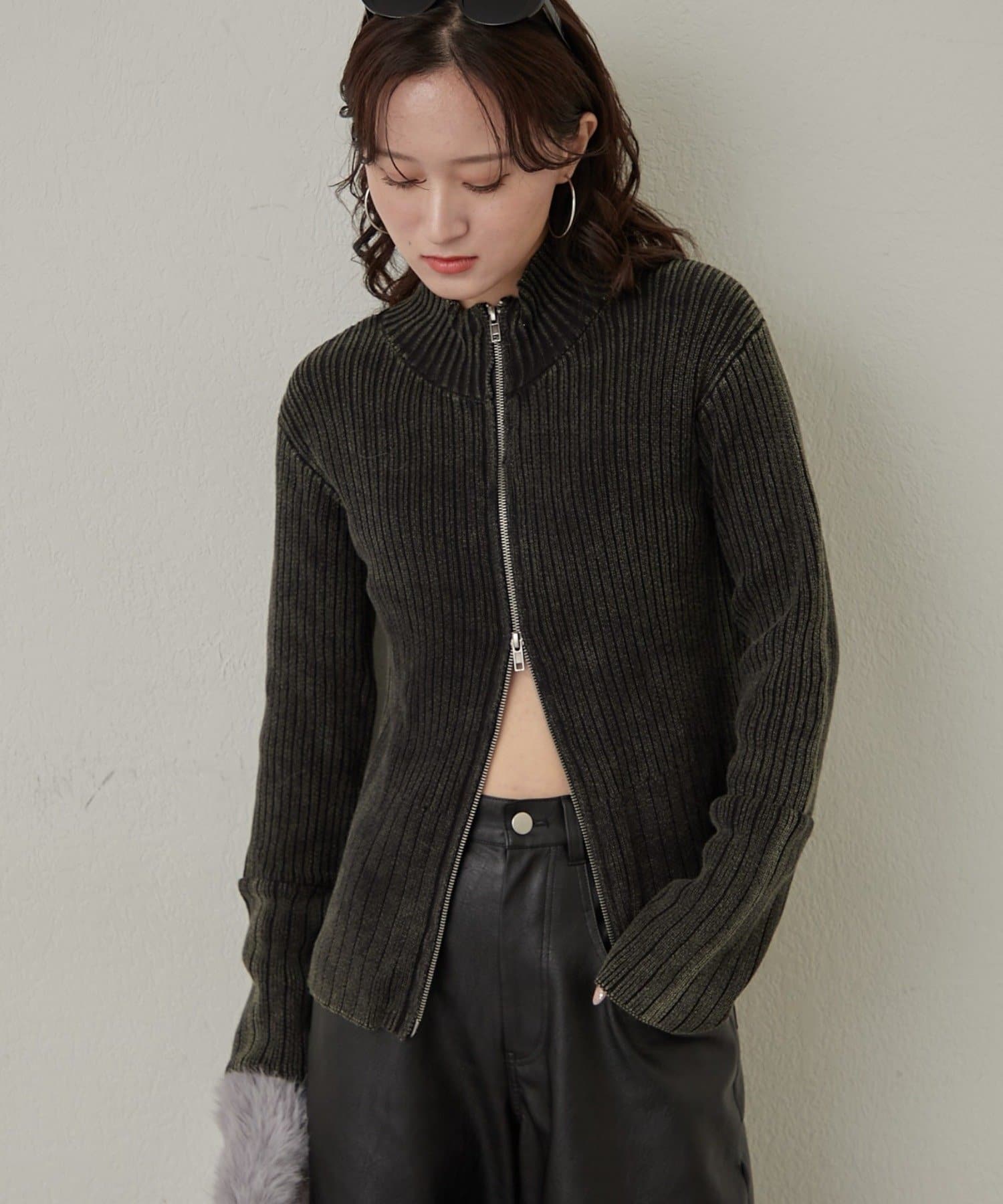 OUTLET(アウトレット) 【mline】ダブルZIPリブカーディガン