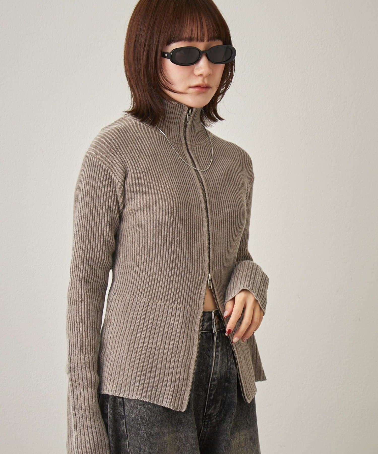 OUTLET(アウトレット) 【mline】ダブルZIPリブカーディガン