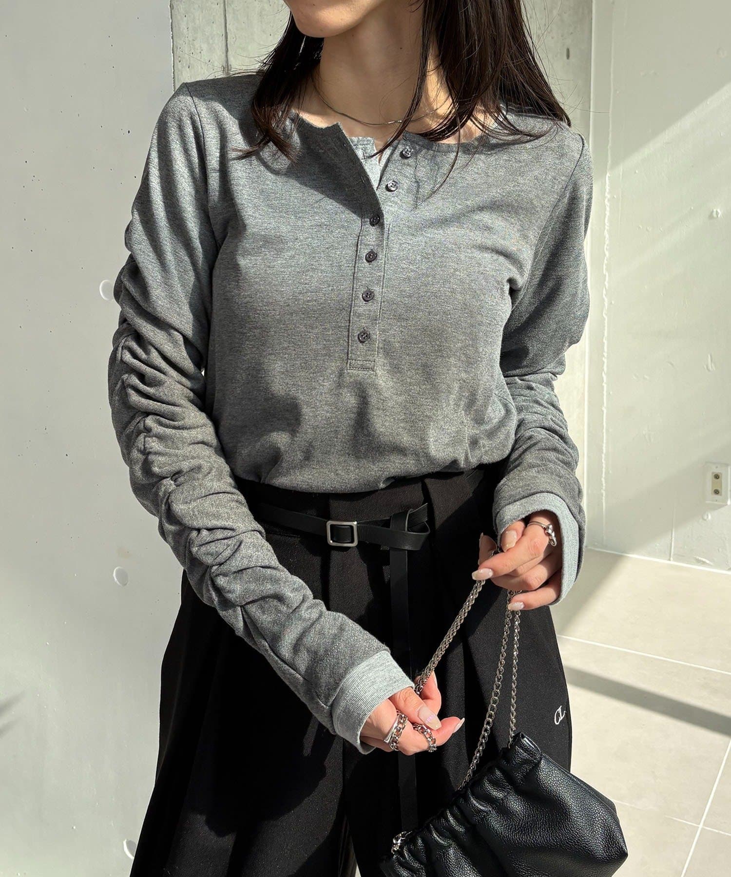 OUTLET(アウトレット) 【CAPRICIEUX LE'MAGE】インナーSET袖ギャザーヘンリーTシャツ