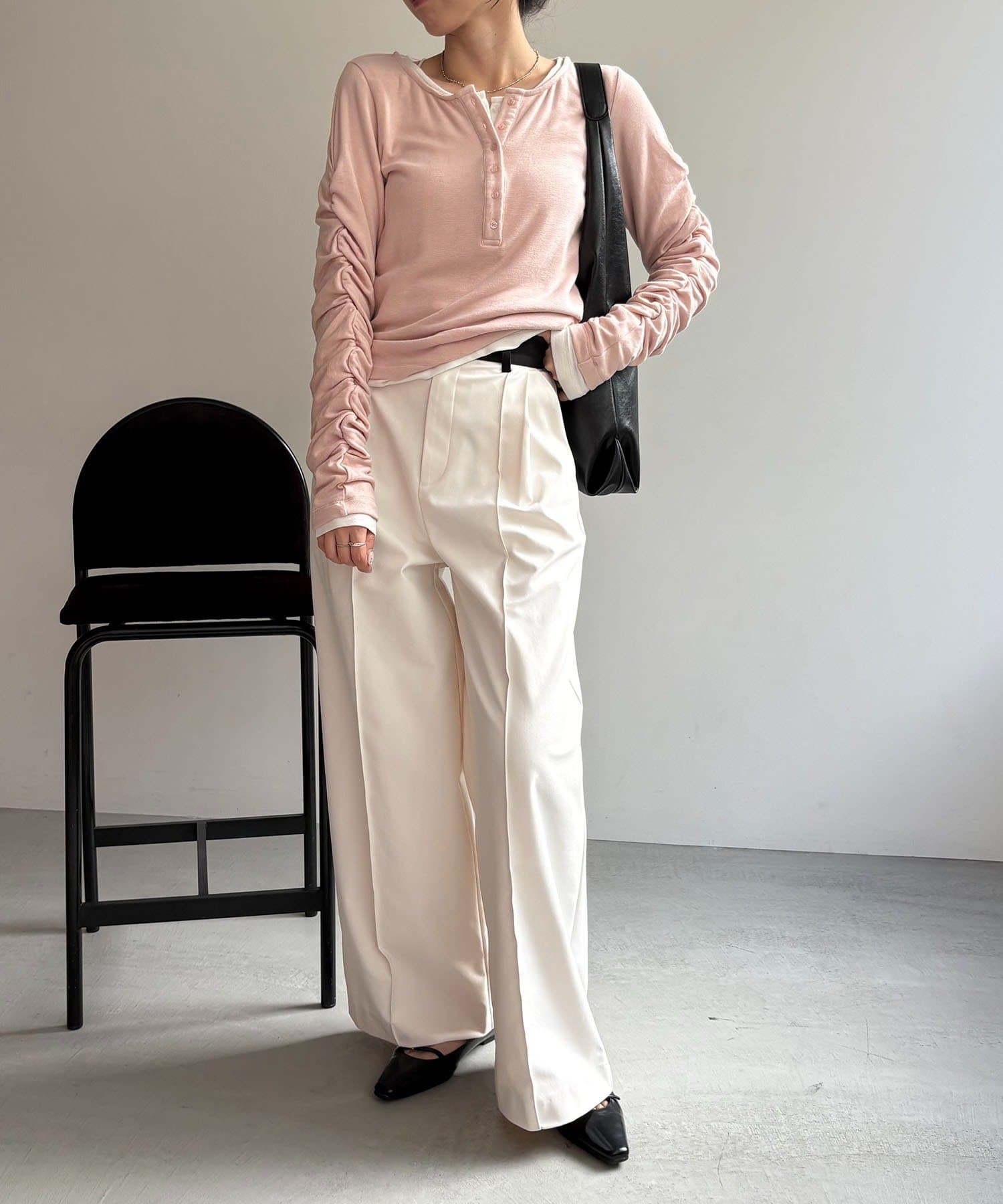 OUTLET(アウトレット) 【CAPRICIEUX LE'MAGE】インナーSET袖ギャザーヘンリーTシャツ