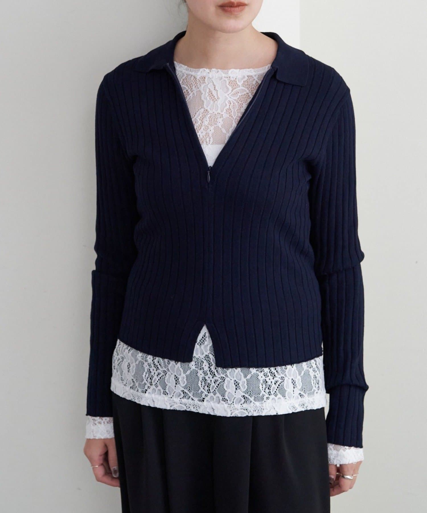 OUTLET(アウトレット) 【SHENERY】ハーフジップリブニット