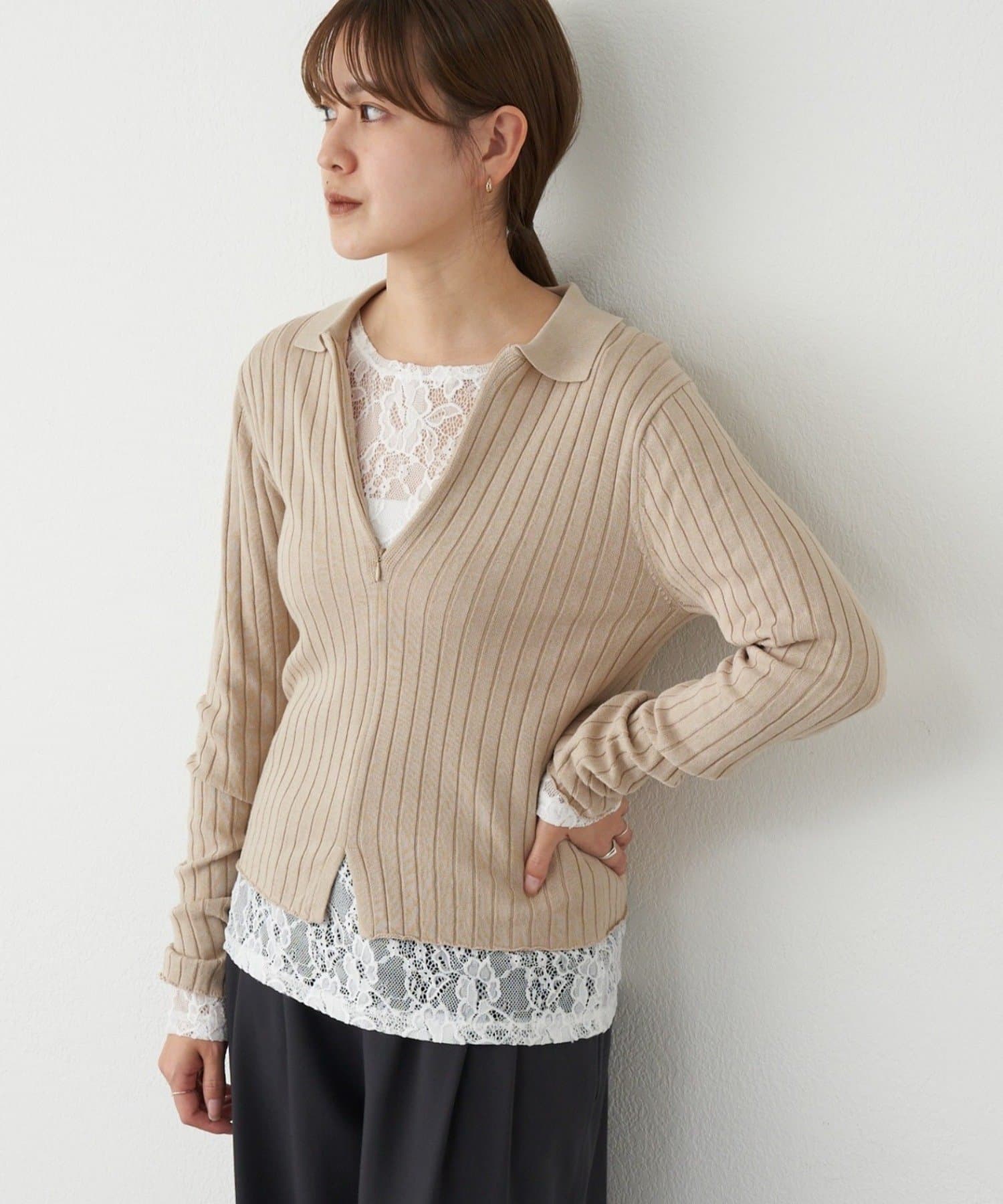 OUTLET(アウトレット) 【SHENERY】ハーフジップリブニット