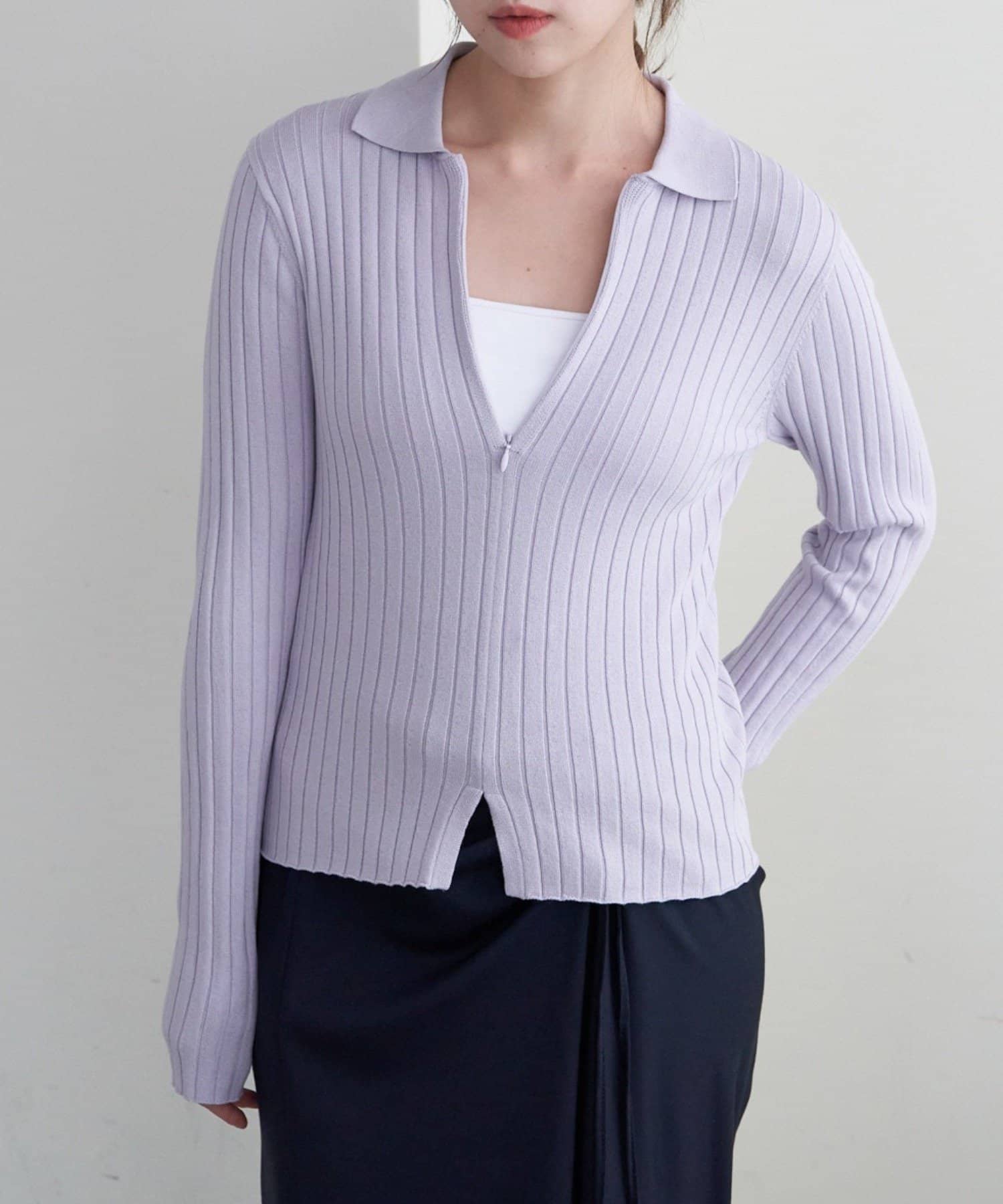 OUTLET(アウトレット) 【SHENERY】ハーフジップリブニット