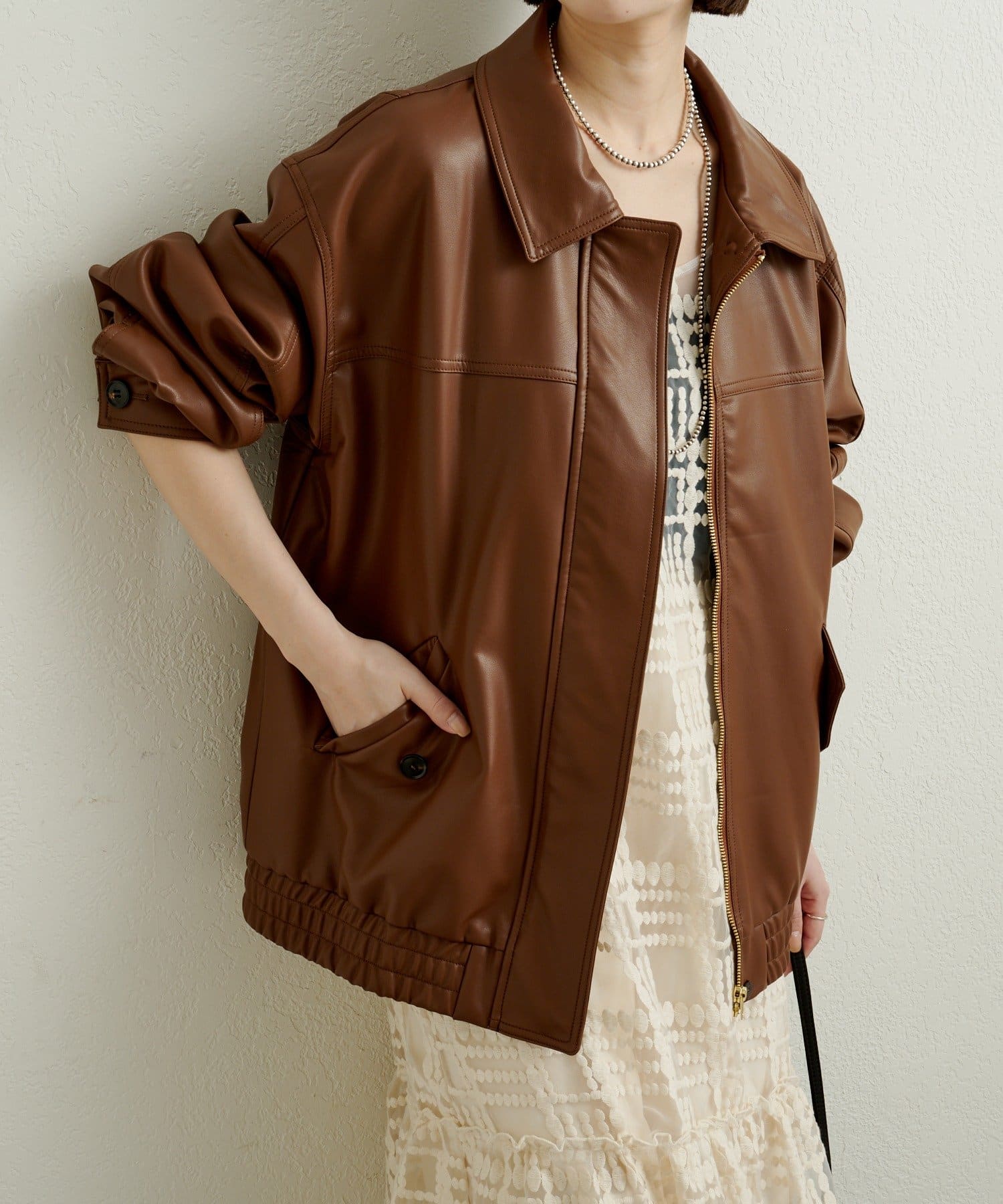 OUTLET(アウトレット) 【Omekashi】フェイクレザーブルゾン