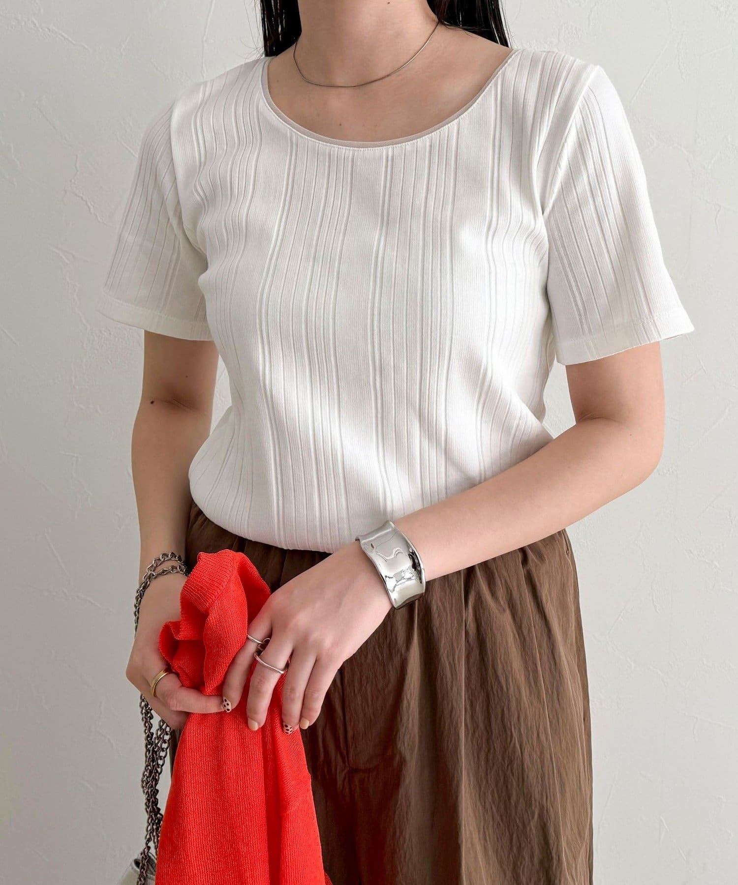 FREDY & GLOSTER(フレディ アンド グロスター) ランダムテレコ5分袖Tシャツ