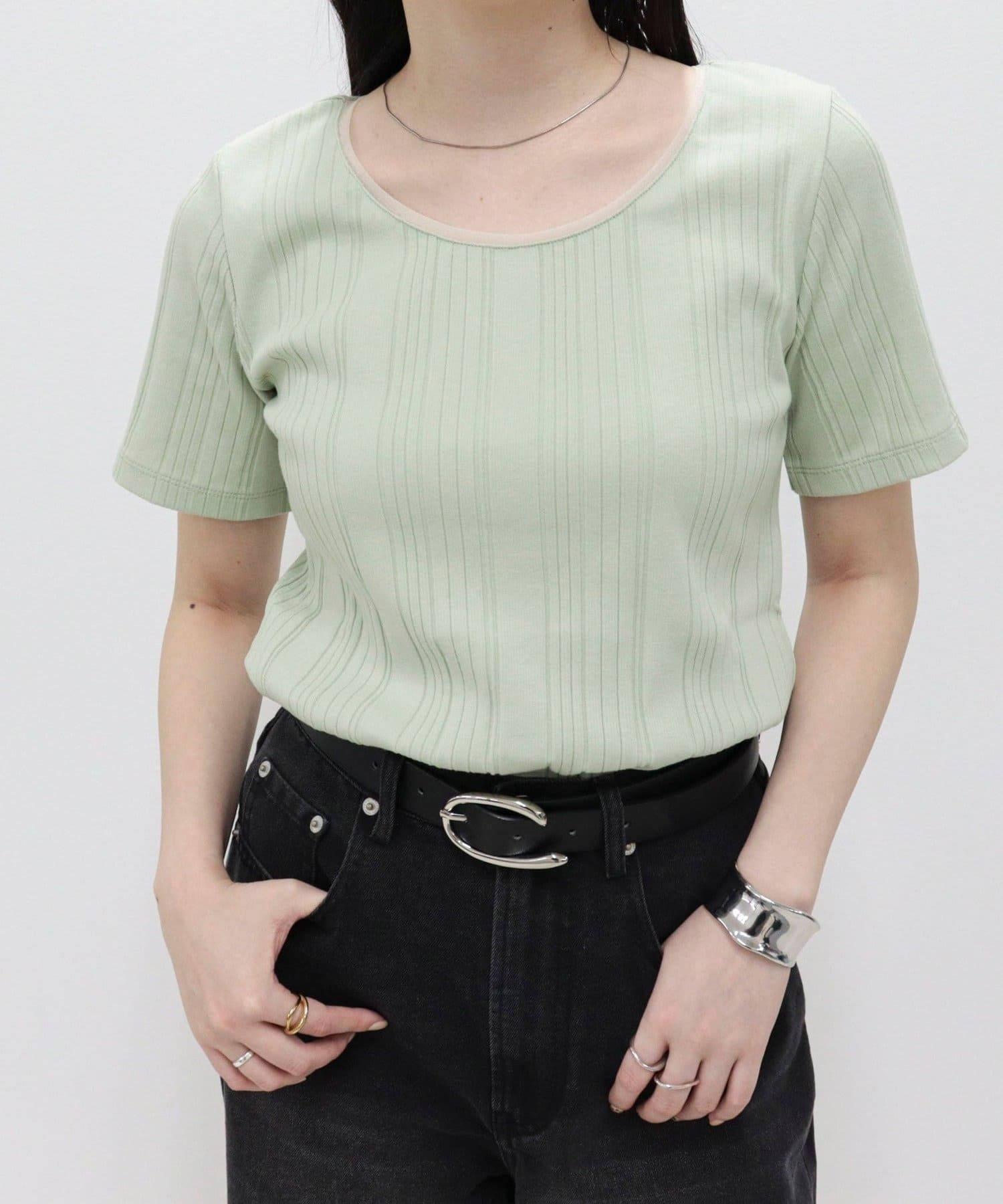 FREDY & GLOSTER(フレディ アンド グロスター) ランダムテレコ5分袖Tシャツ