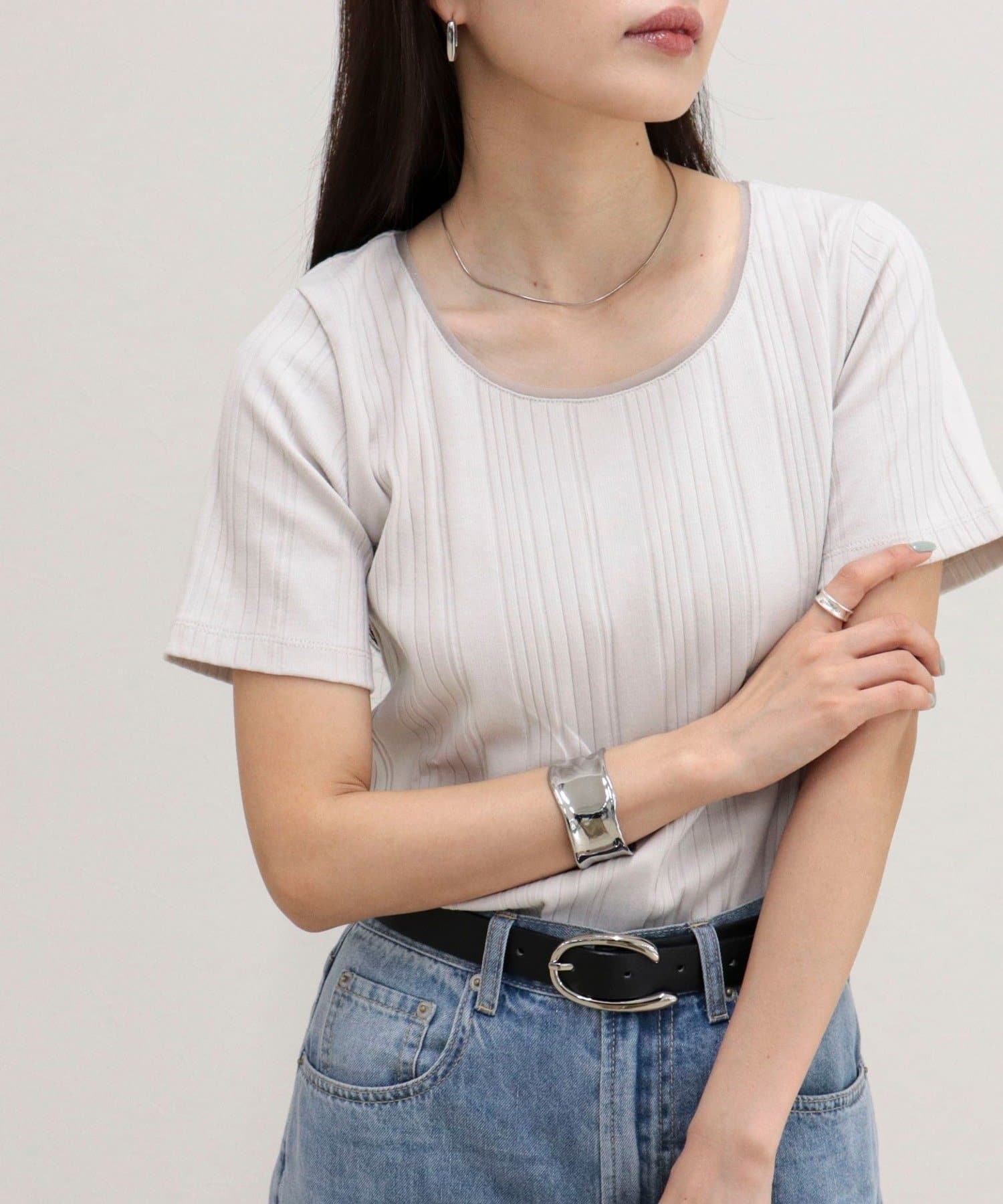 FREDY & GLOSTER(フレディ アンド グロスター) ランダムテレコ5分袖Tシャツ