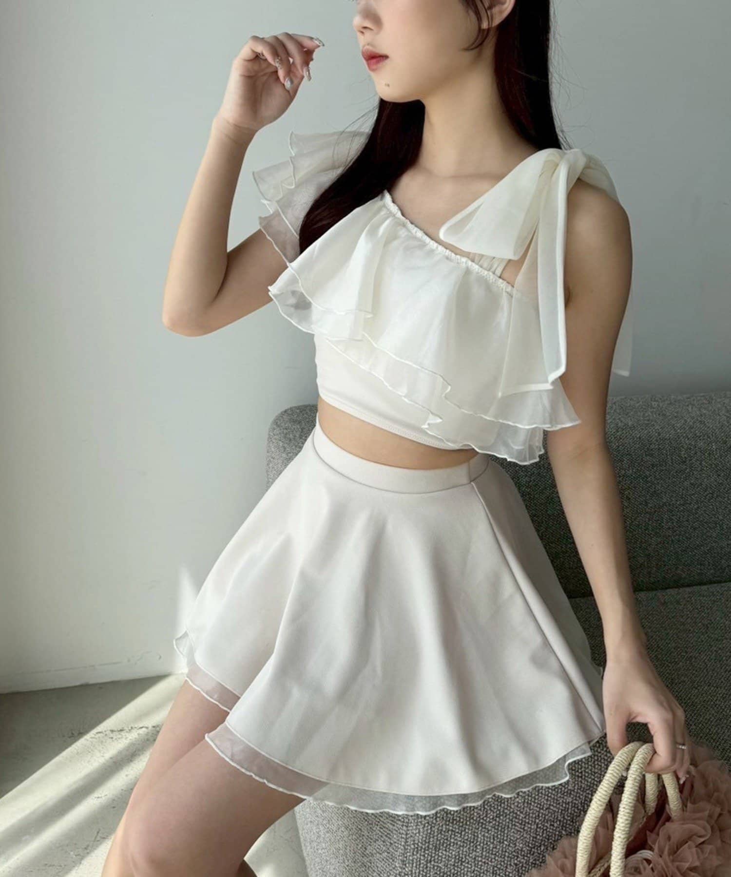 one after another NICE CLAUP(ワンアフターアナザー ナイスクラップ) swimwear/肩リボンワンショル(3点セット)