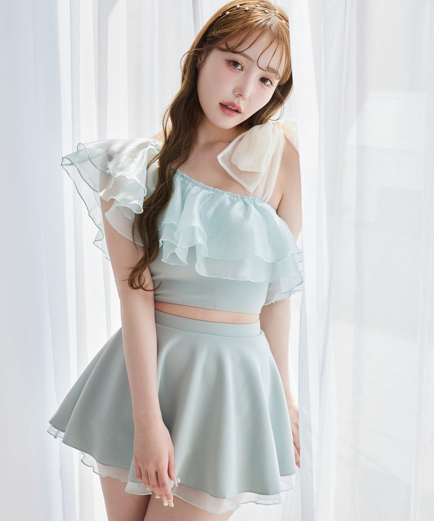 one after another NICE CLAUP(ワンアフターアナザー ナイスクラップ) swimwear/肩リボンワンショル(3点セット)