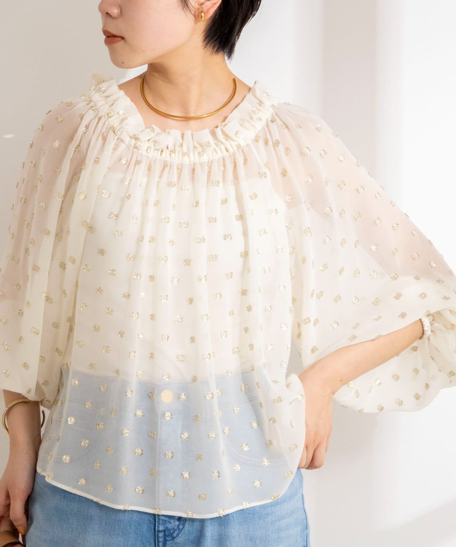 NOLLEY'S(ノーリーズ) 《セットアップ対応》ラメカットジャガードオフショルブラウス