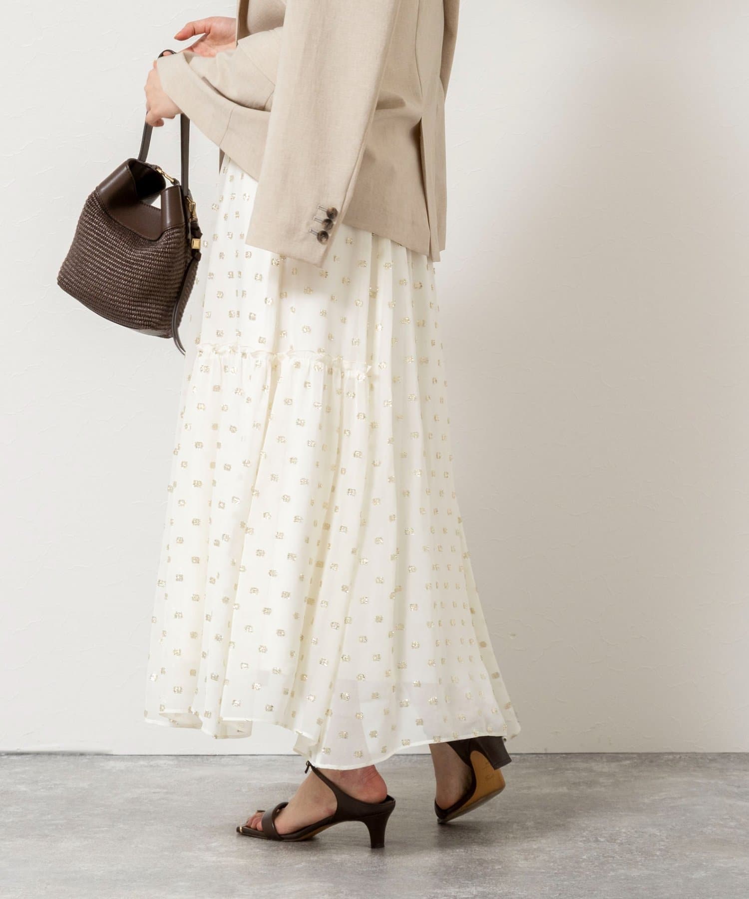 NOLLEY'S(ノーリーズ) 《セットアップ対応》ラメカットジャガードフレアスカート