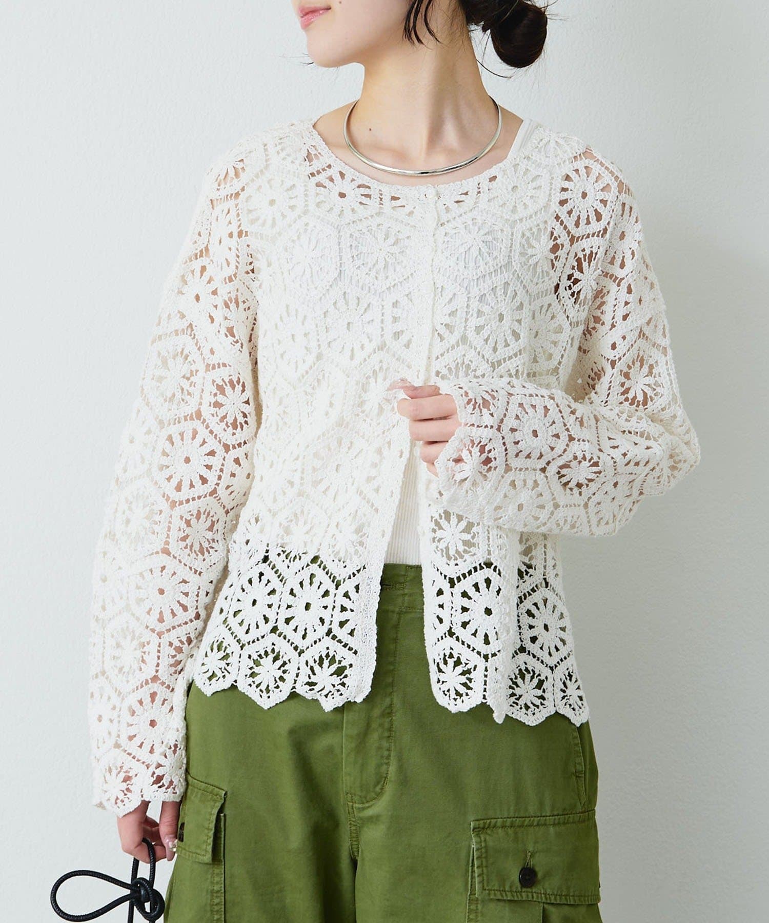 PUAL CE CIN(ピュアルセシン) 【リバイバル】カギ針編み風2WAYカーディガン