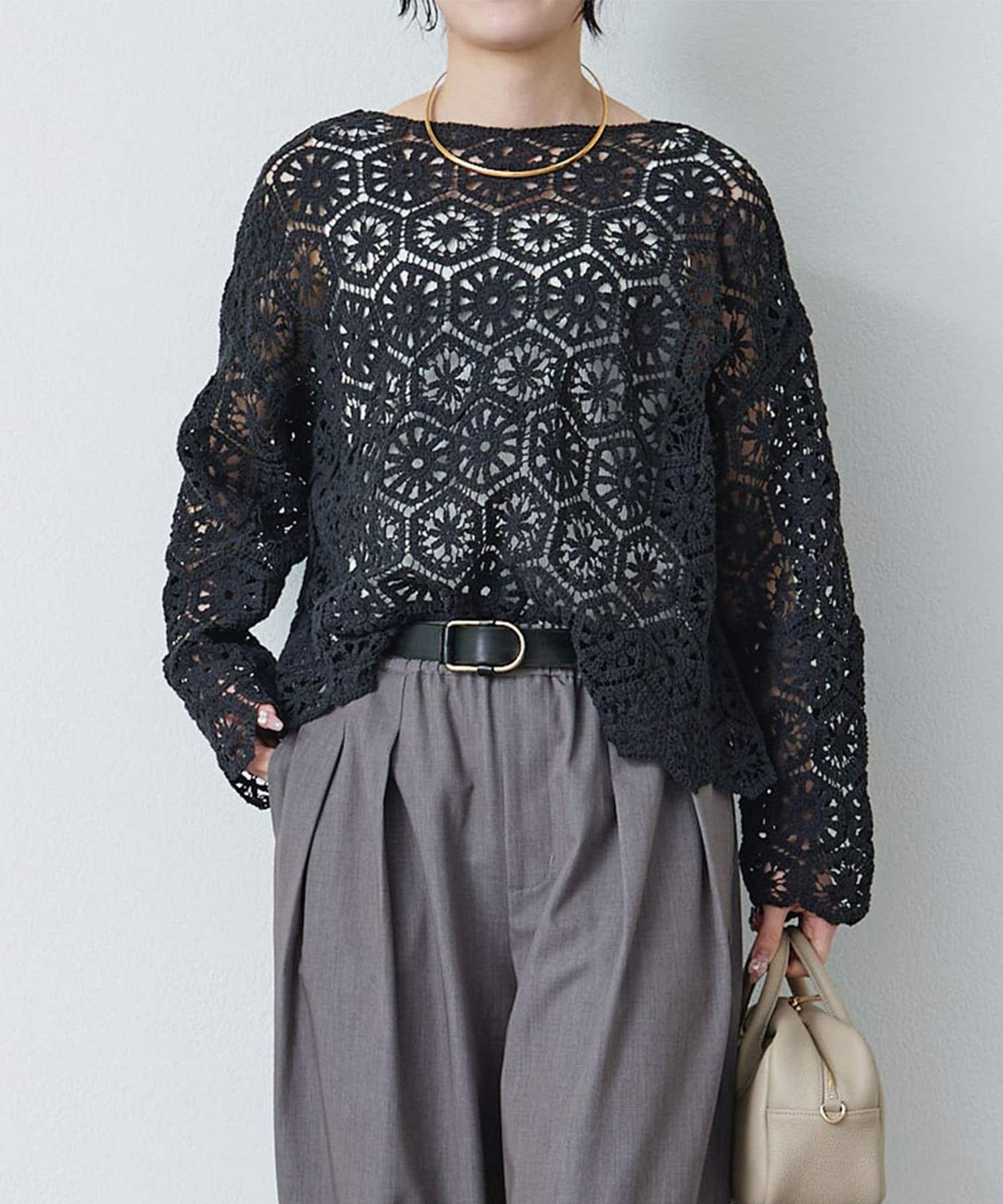 PUAL CE CIN(ピュアルセシン) 【リバイバル】カギ針編み風2WAYカーディガン