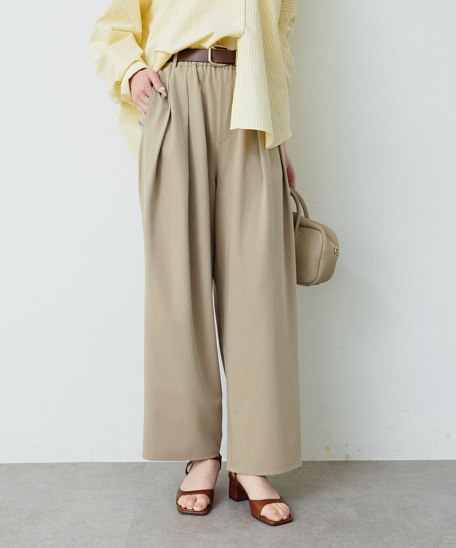 PUAL CE CIN(ピュアルセシン) 【リニューアル】ツータックウエストゴムストレッチパンツ