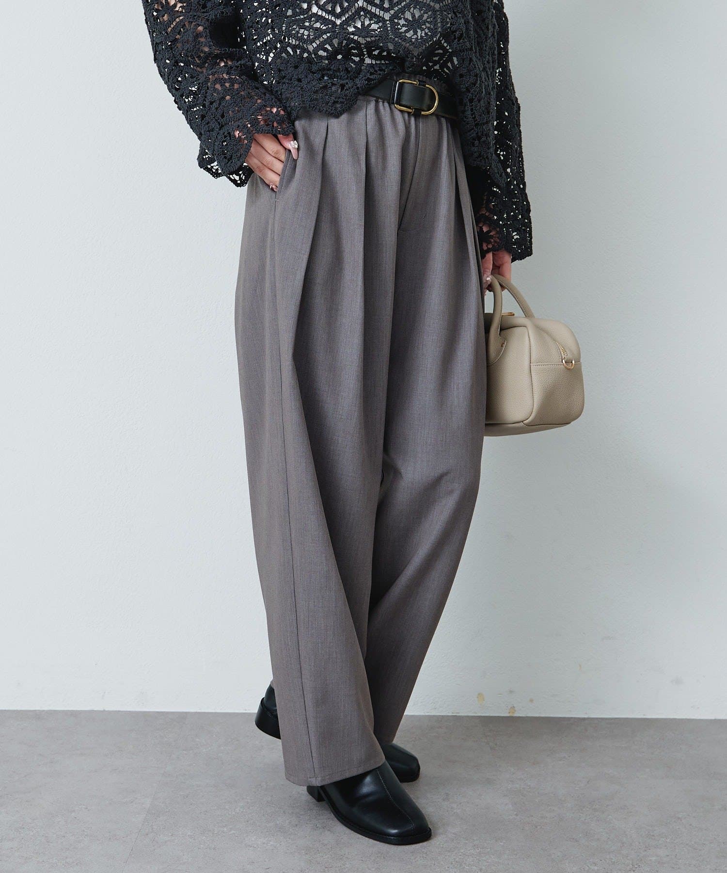 PUAL CE CIN(ピュアルセシン) 【リニューアル】ツータックウエストゴムストレッチパンツ