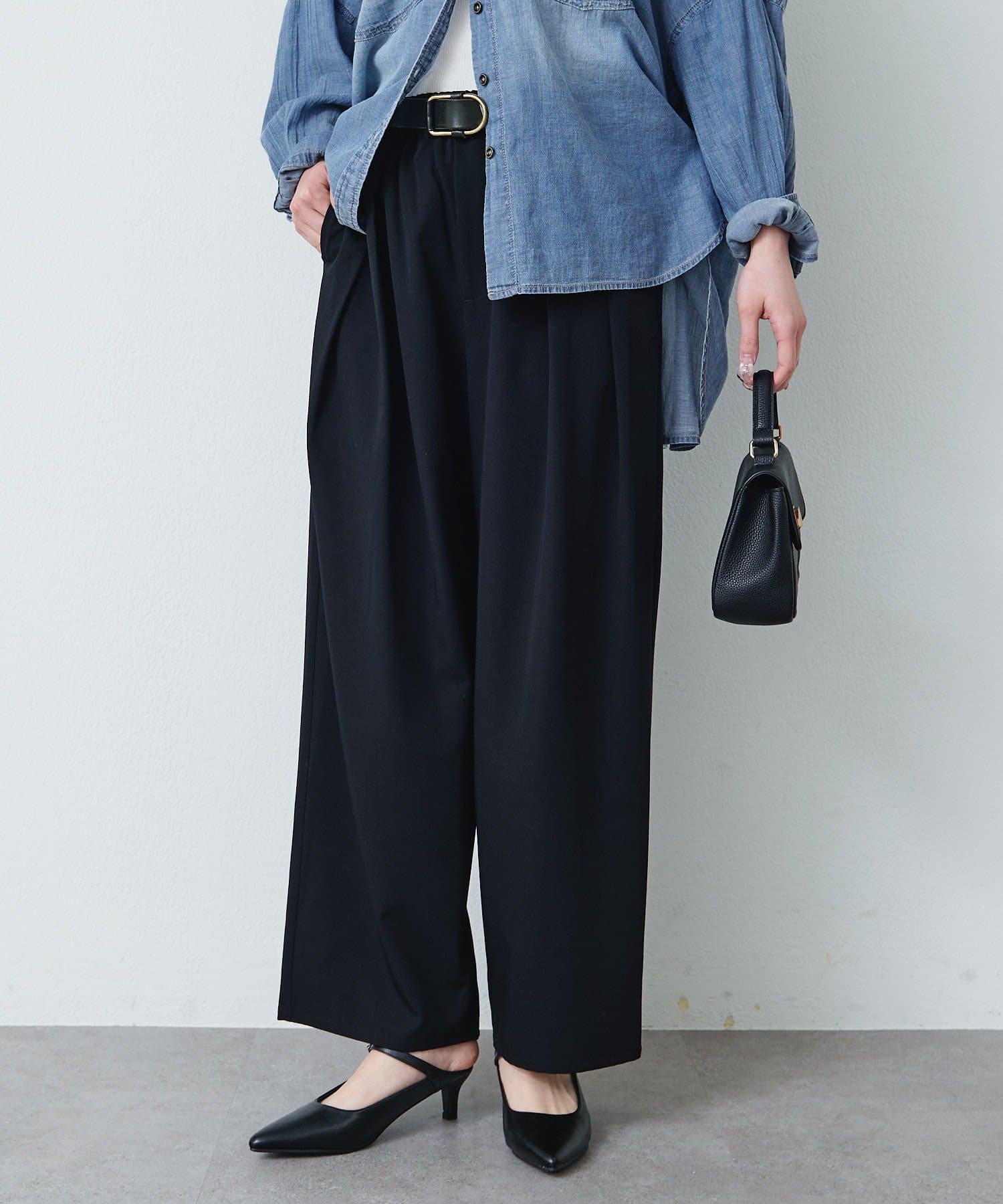 PUAL CE CIN(ピュアルセシン) 【リニューアル】ツータックウエストゴムストレッチパンツ