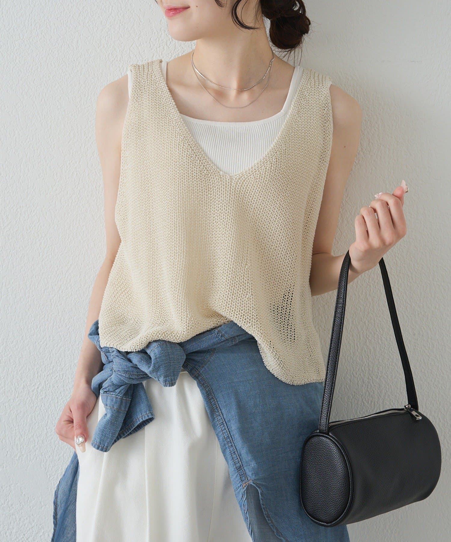 PUAL CE CIN(ピュアルセシン) 片畦ニットビスチェ