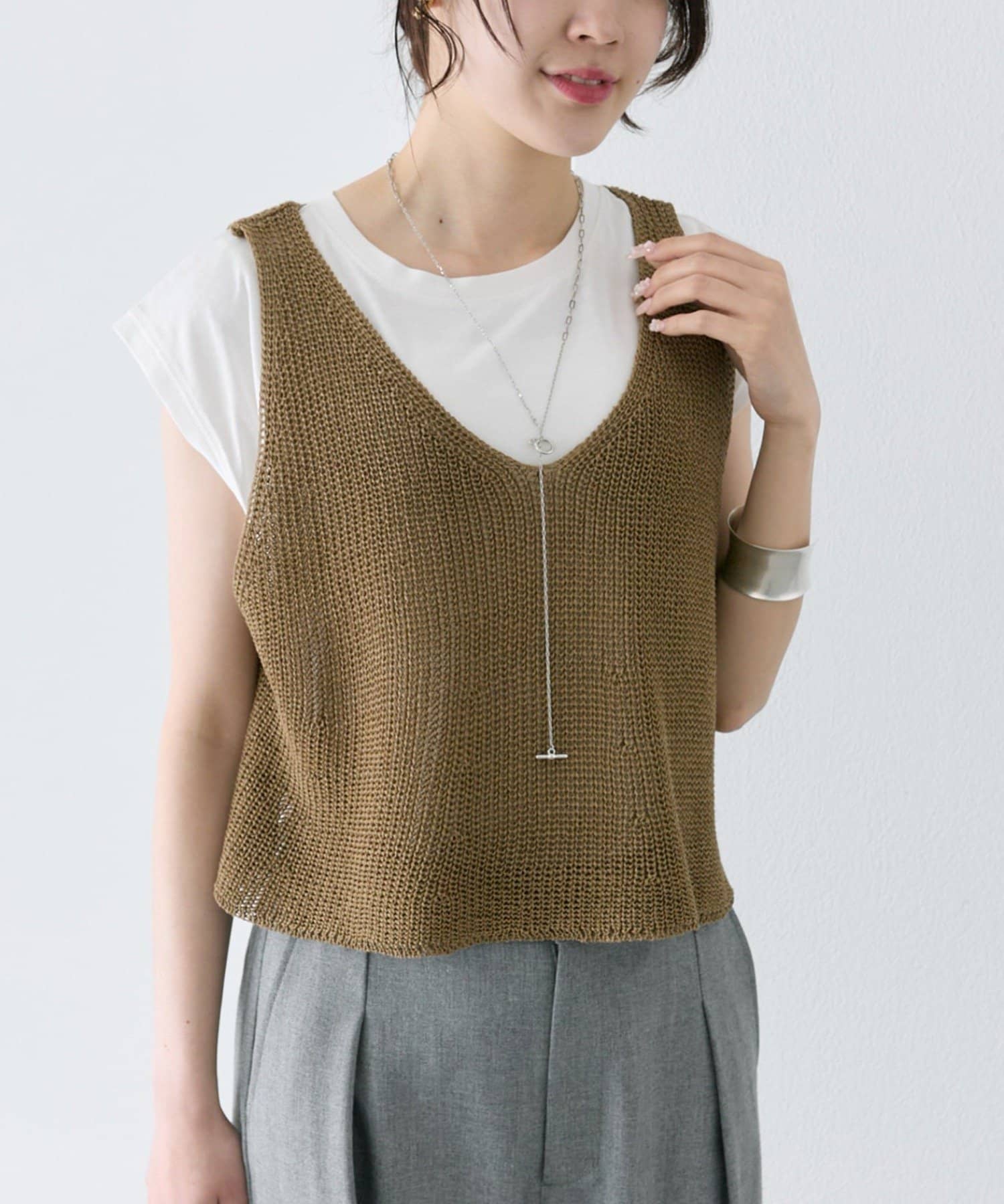 PUAL CE CIN(ピュアルセシン) 片畦ニットビスチェ