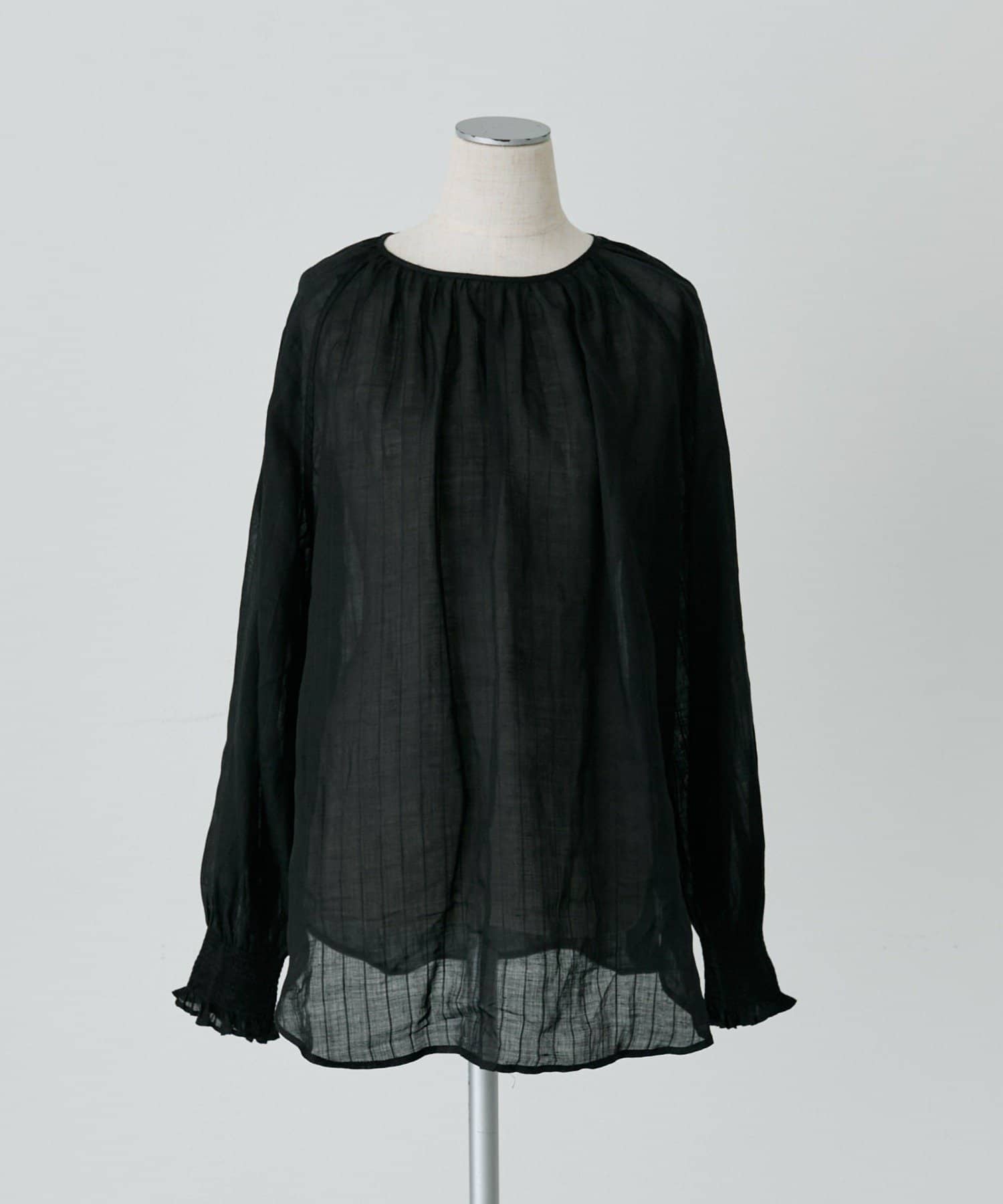 PUAL CE CIN(ピュアルセシン) ストライプラミーシャーリングカフブラウス