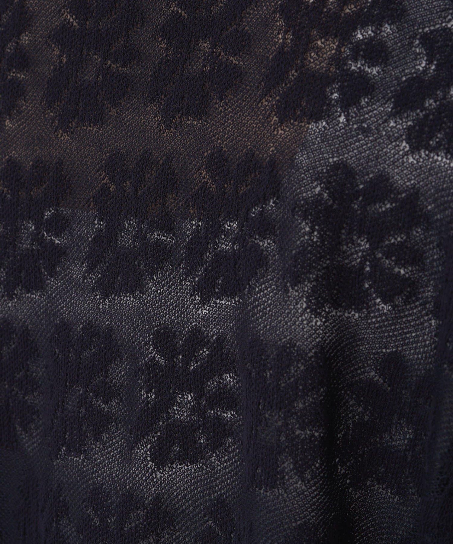 PUAL CE CIN(ピュアルセシン) 透かし編み花柄ジャガード襟付カーディガン