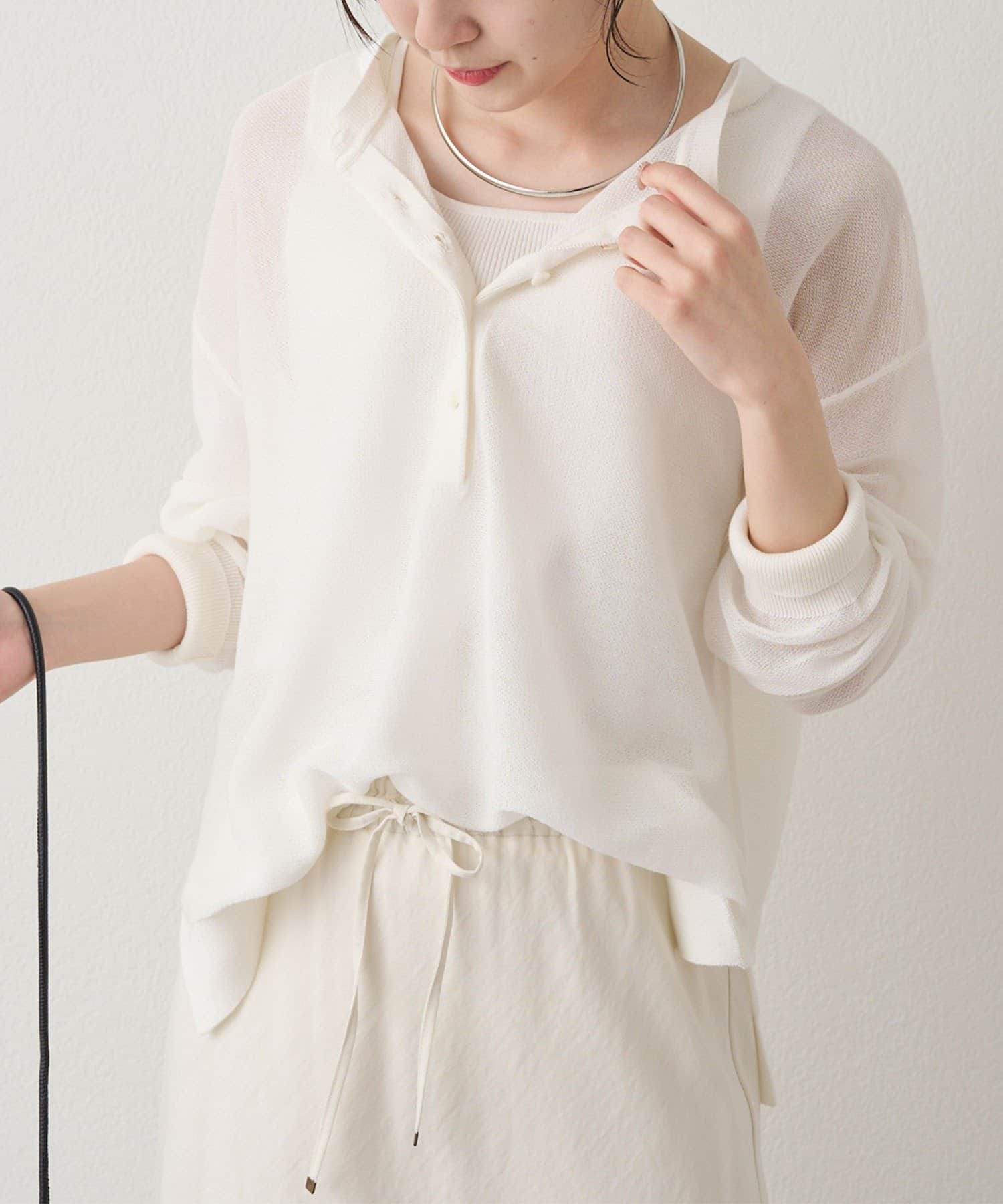 PUAL CE CIN(ピュアルセシン) 透かし編みロゴジャガード2WAYプルオーバー