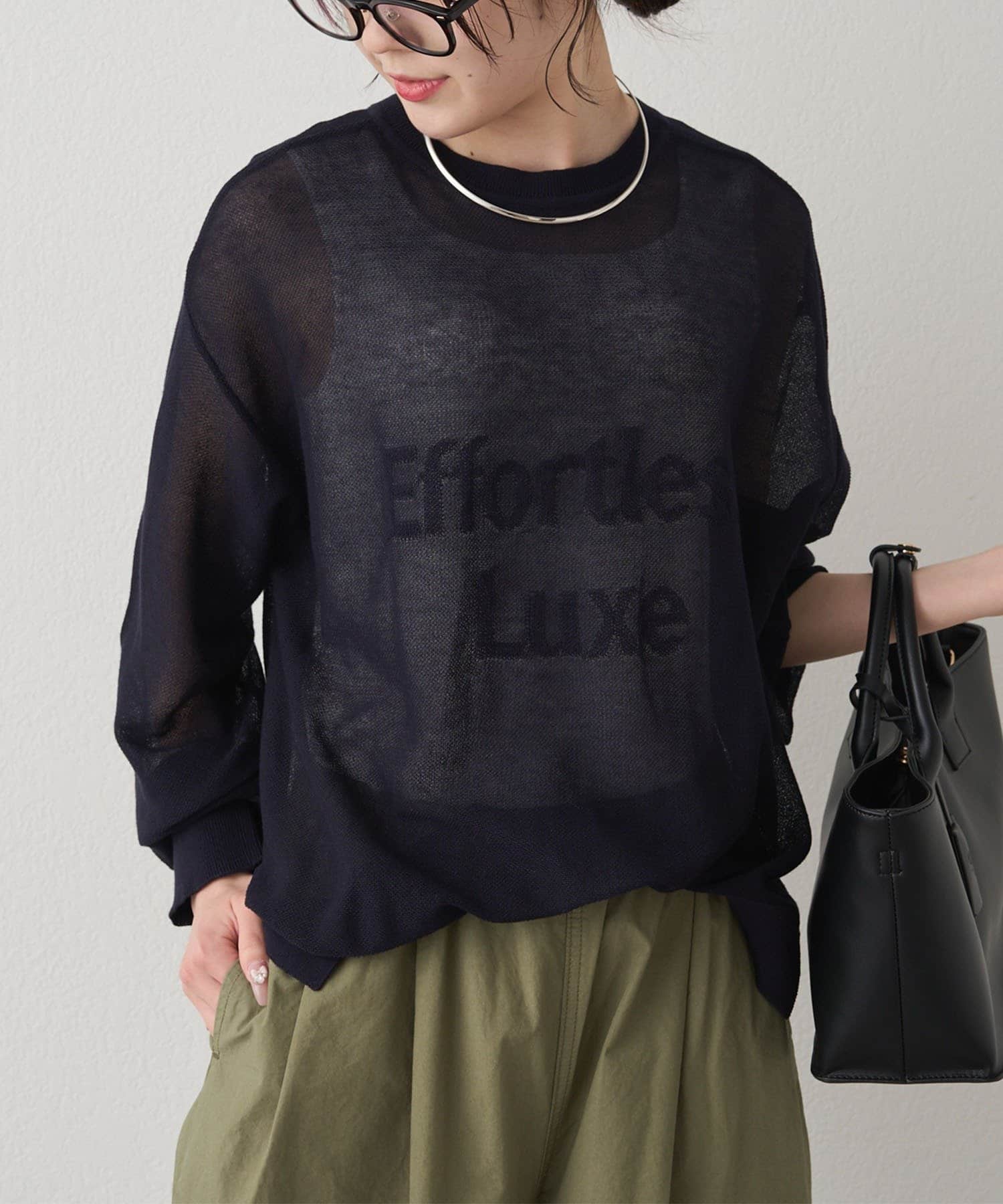 PUAL CE CIN(ピュアルセシン) 透かし編みロゴジャガード2WAYプルオーバー