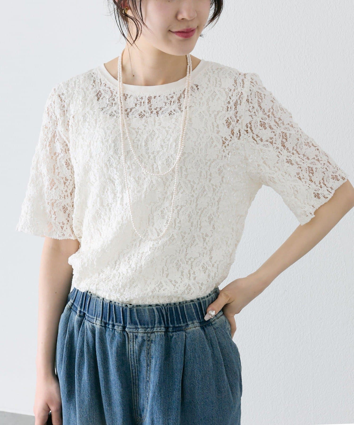 PUAL CE CIN(ピュアルセシン) ストレッチレースTシャツ