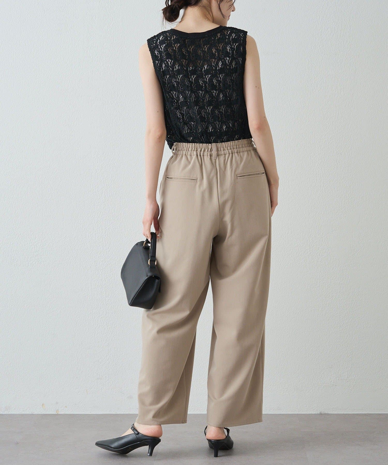 PUAL CE CIN(ピュアルセシン) ストレッチレースノースリーブTシャツ