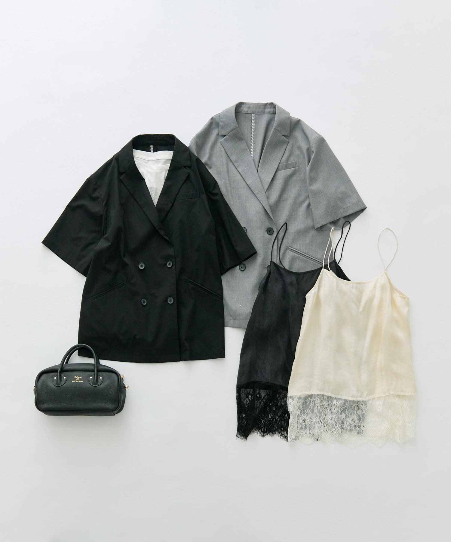 PUAL CE CIN(ピュアルセシン) 【＠noricorico102】ハーフスリーブダブルデザインテーラードジャケット