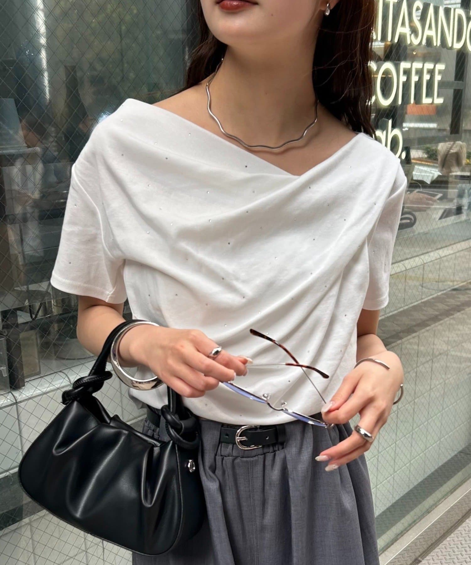 mystic(ミスティック) 【WEB限定/REVIVAL/新色ラインストーンが登場！】26SSオフショルTシャツ