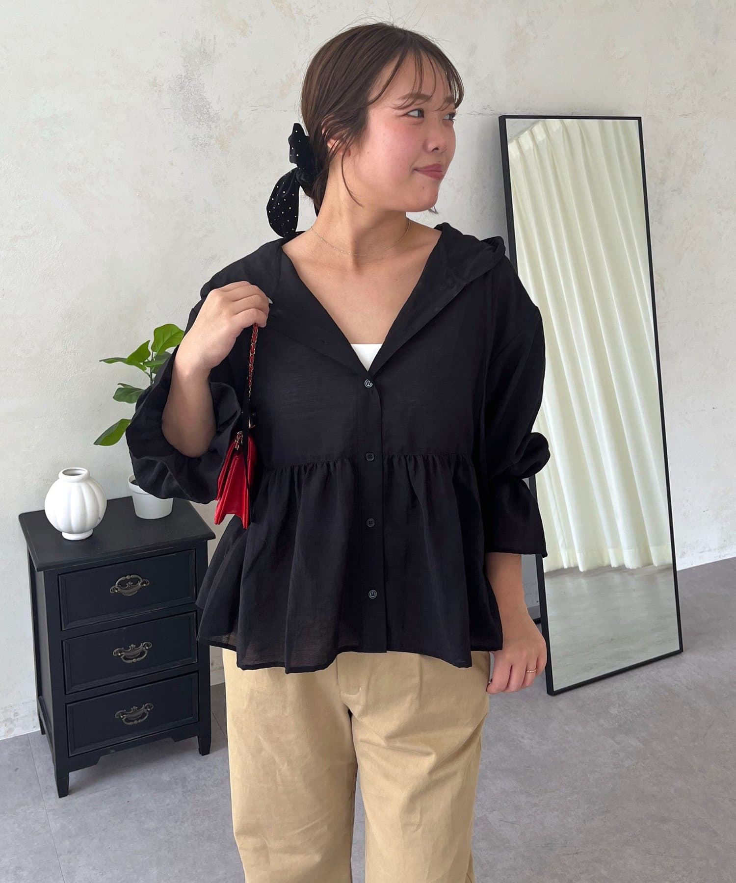 prose verse(プロズヴェール) 【SAPON】フードメタルチャームシアーパーカーシャツ