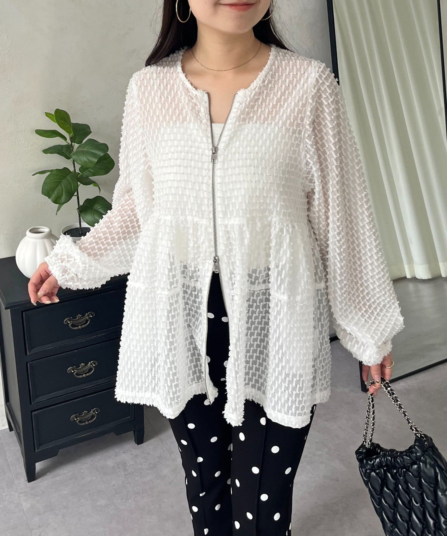 prose verse(プロズヴェール) Wジップフリンジペプラムブラウス