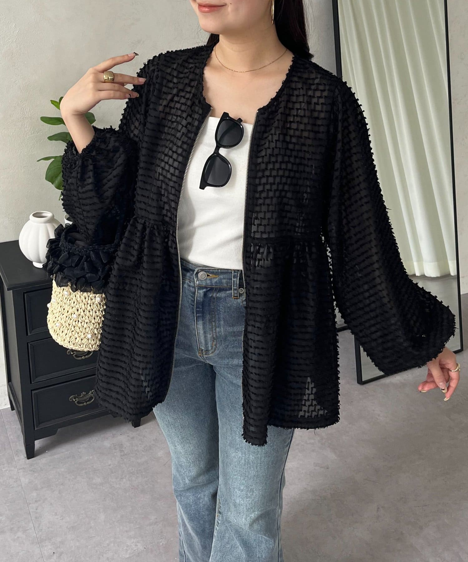 prose verse(プロズヴェール) Wジップフリンジペプラムブラウス