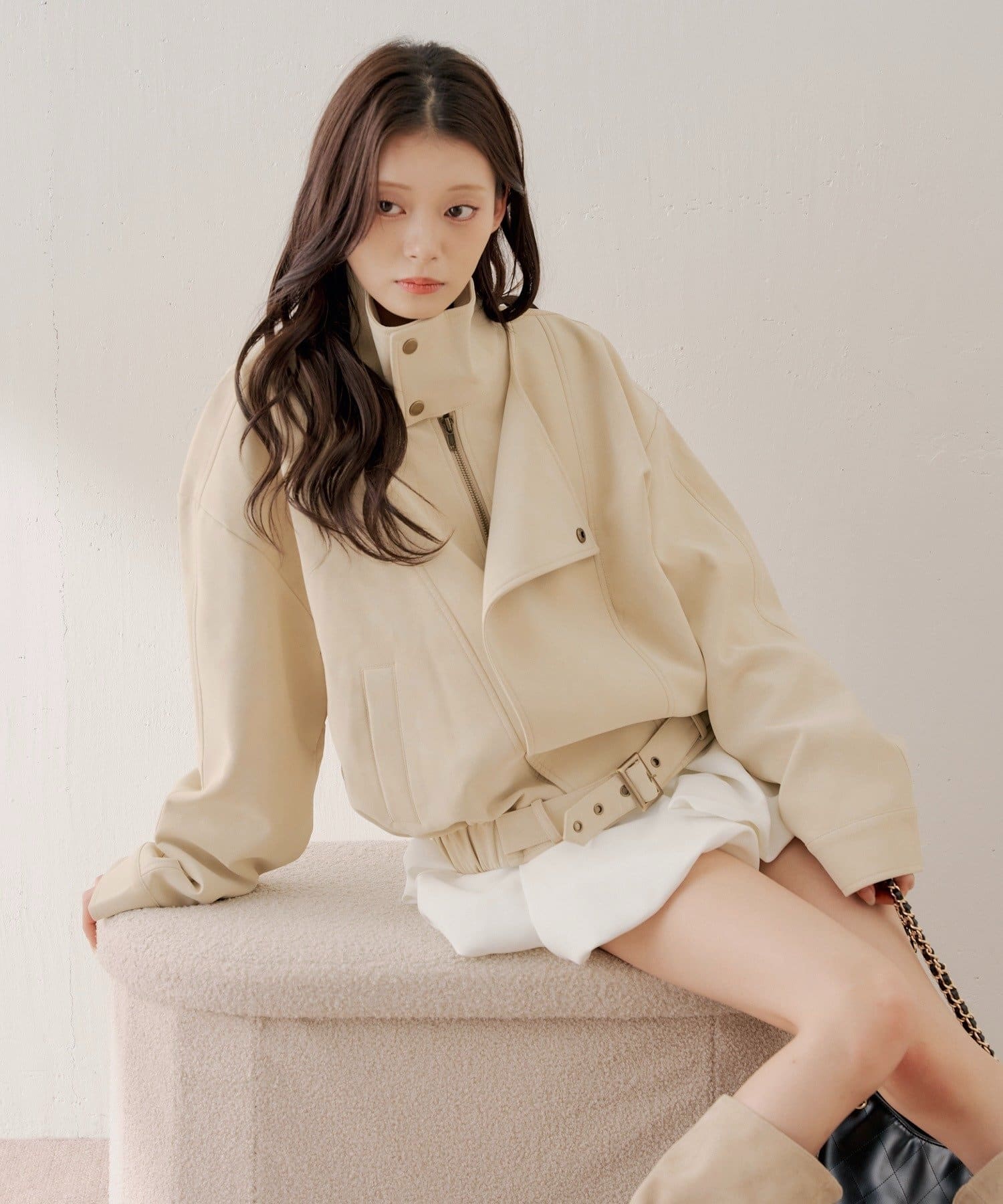 Chico(チコ) スタンドカラーレザールーズジャケット