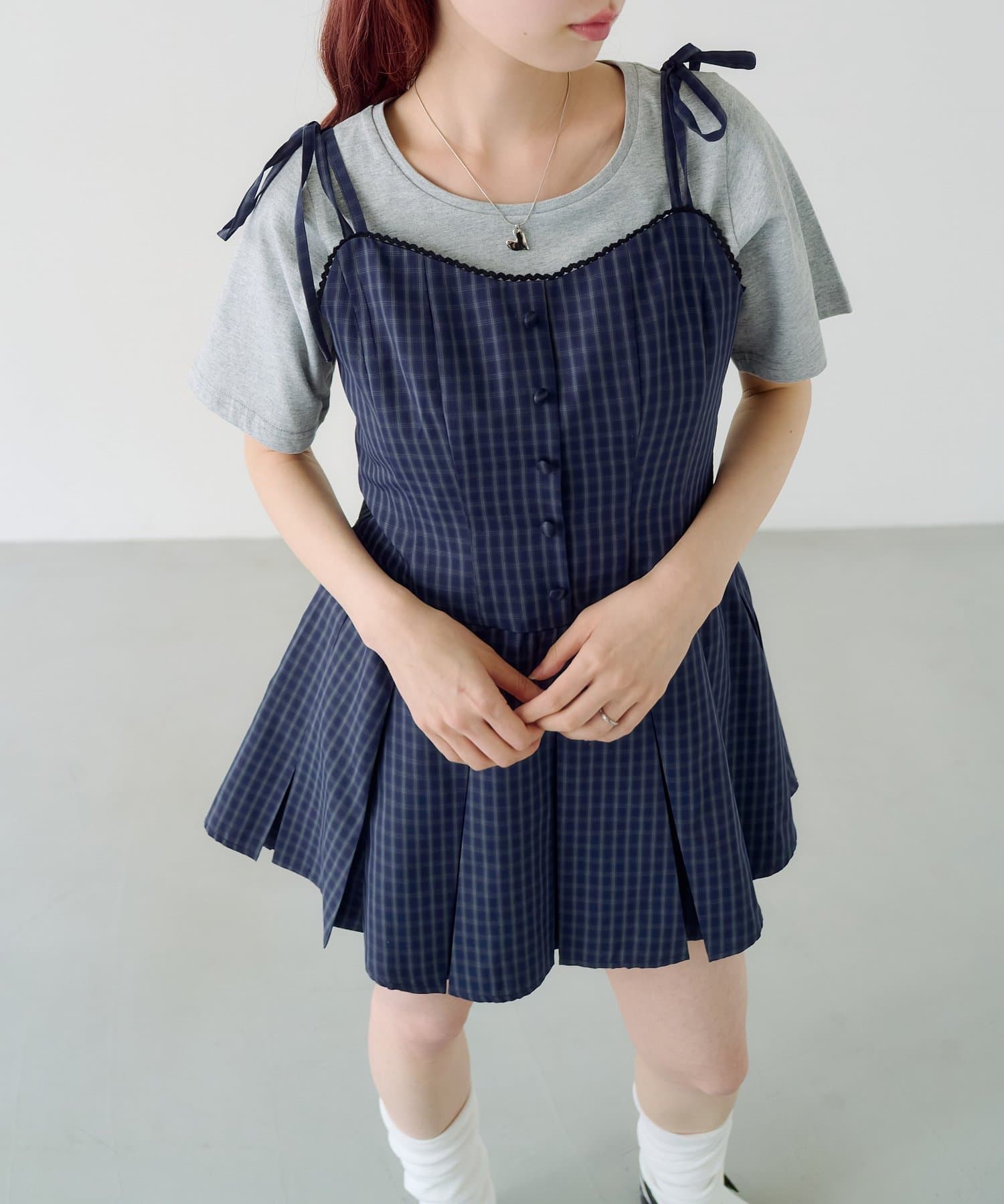 Kastane(カスタネ) 【無地&チェック柄】プリーツミニワンピース