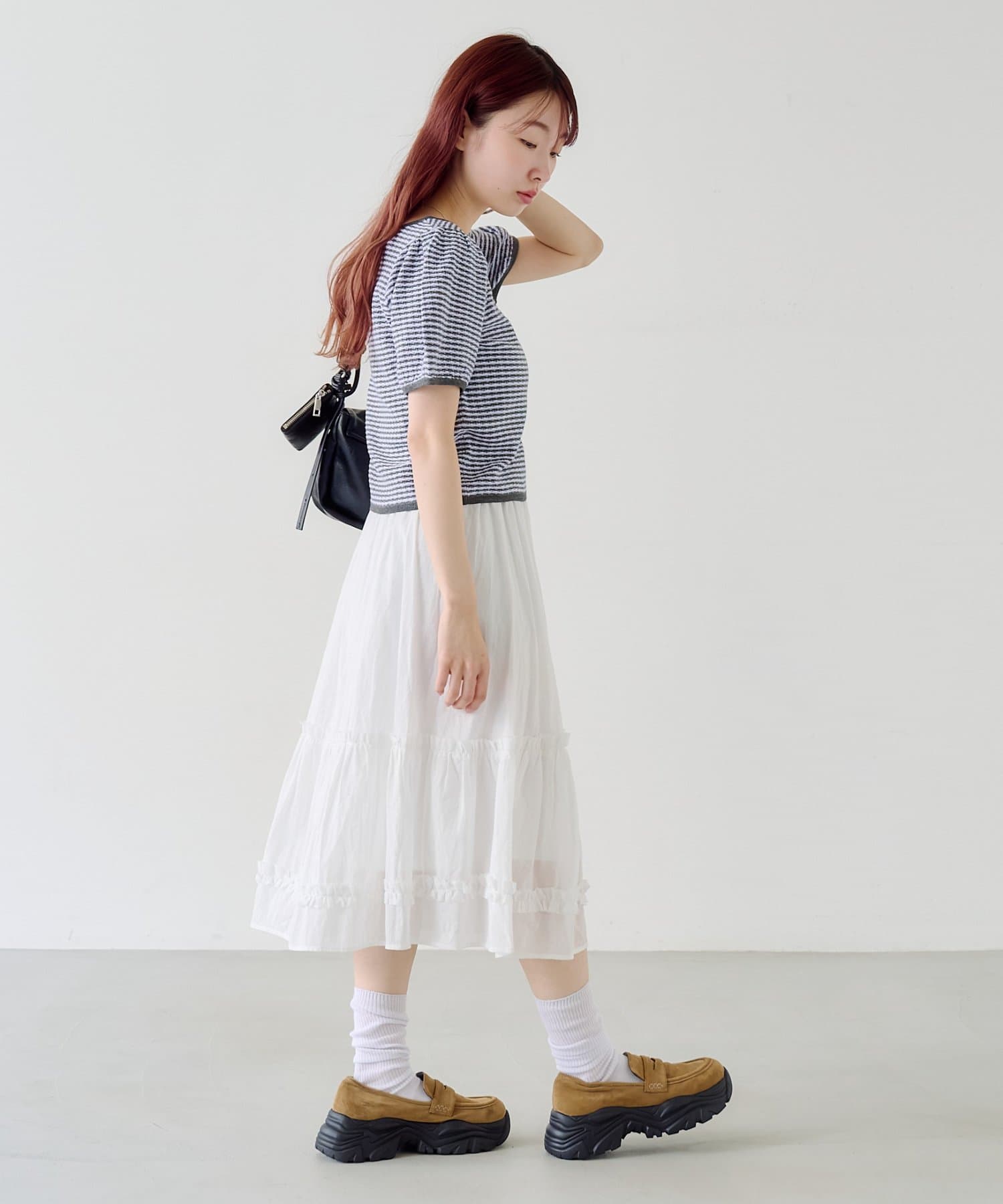 Kastane(カスタネ) ボーダーパフ半袖ニット