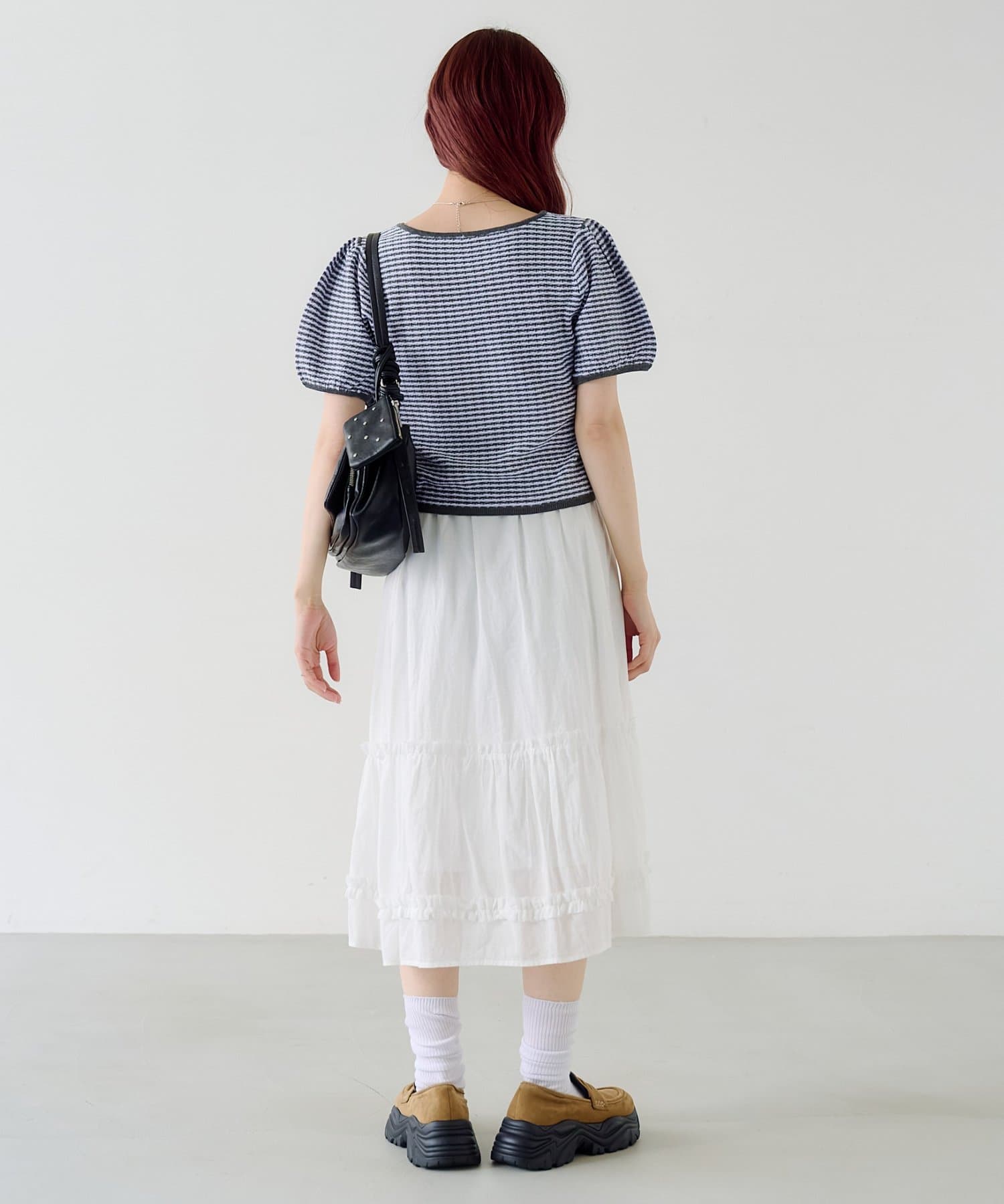 Kastane(カスタネ) ボーダーパフ半袖ニット