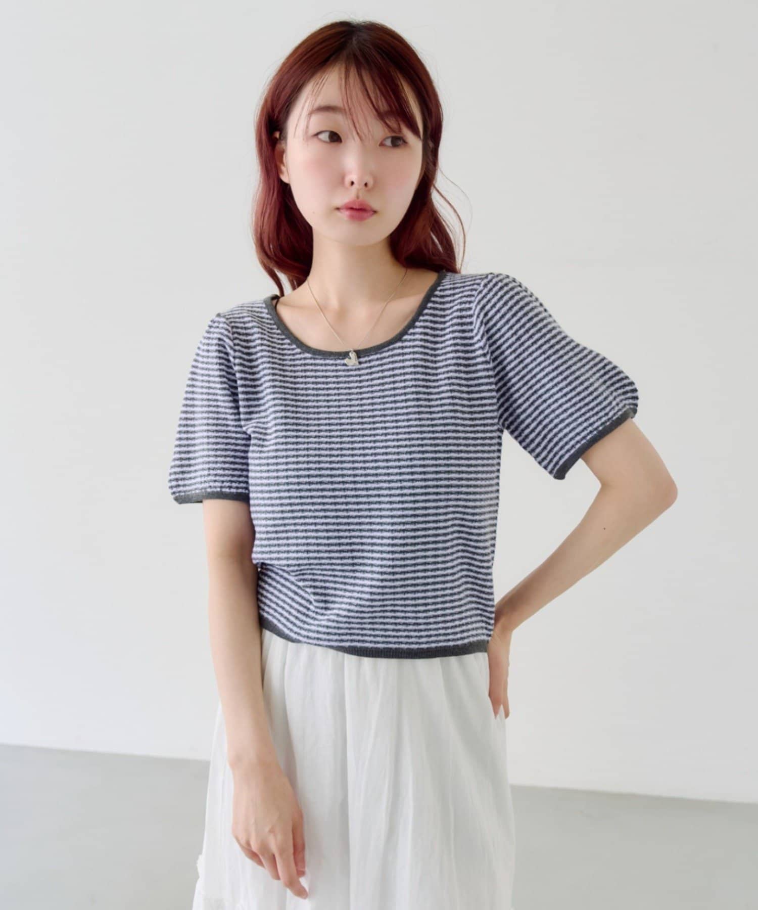 Kastane(カスタネ) ボーダーパフ半袖ニット