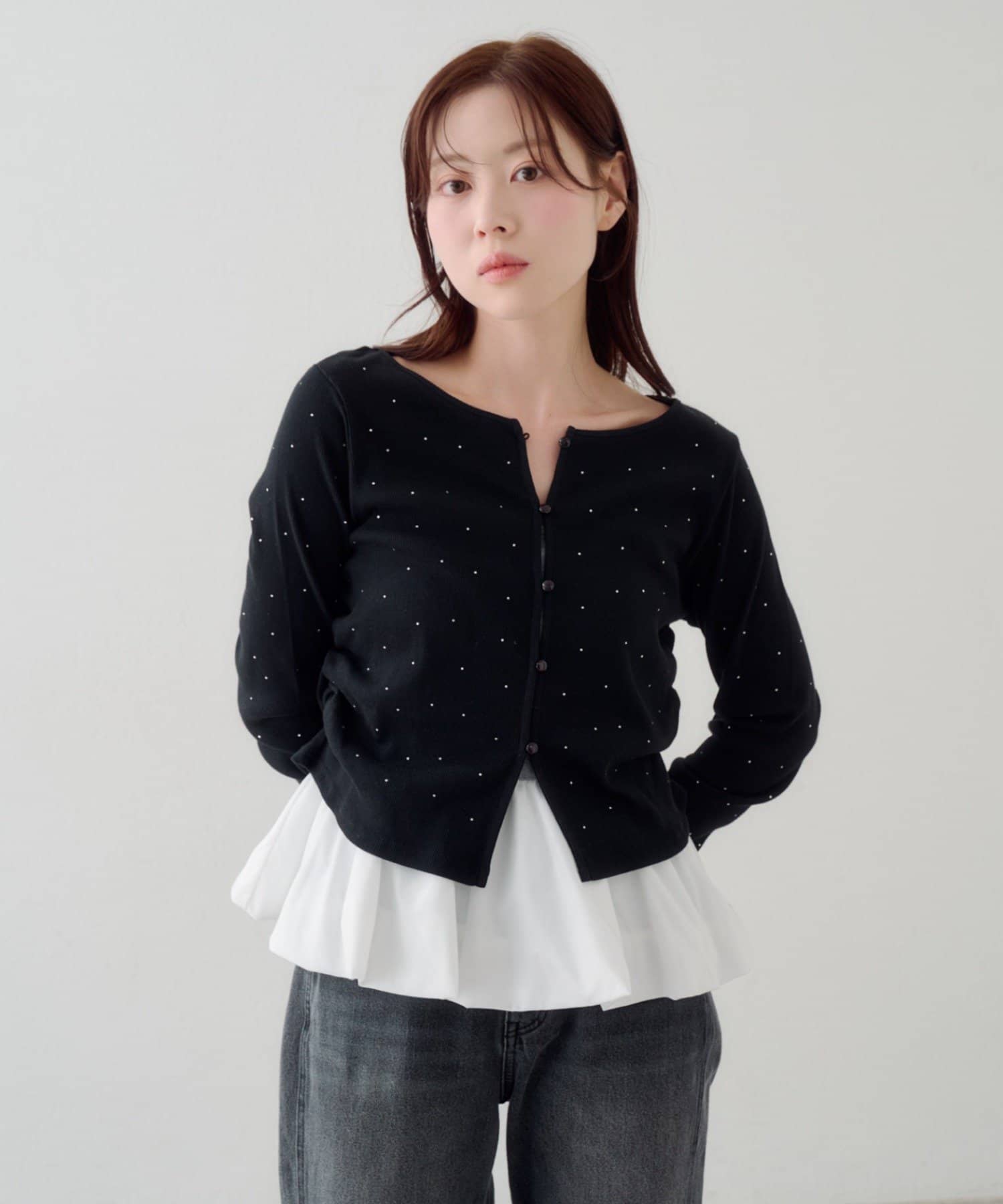 Kastane(カスタネ) リブスタッズカーディガン